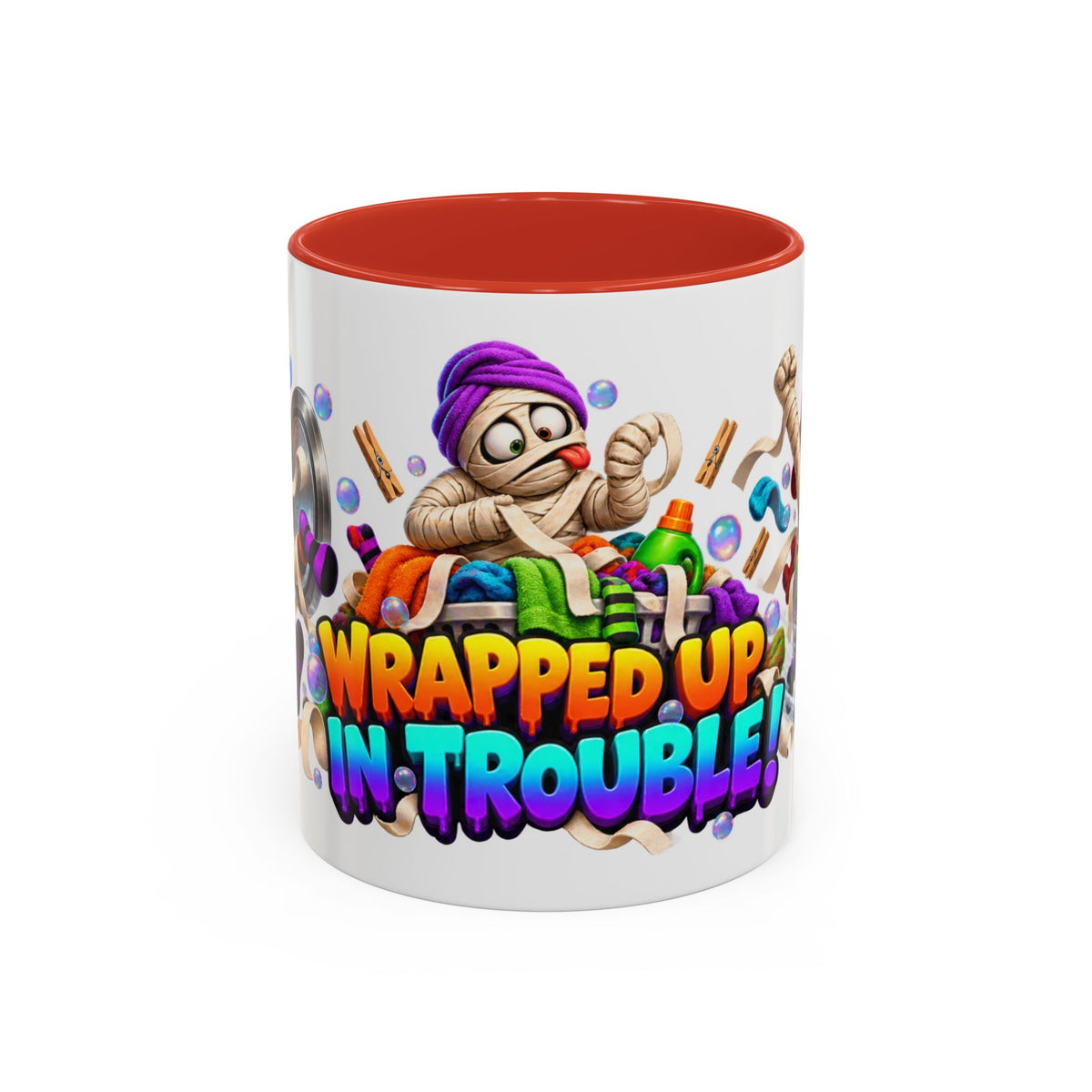 Wrapped Up in Trouble Mummy Halloween White Mug