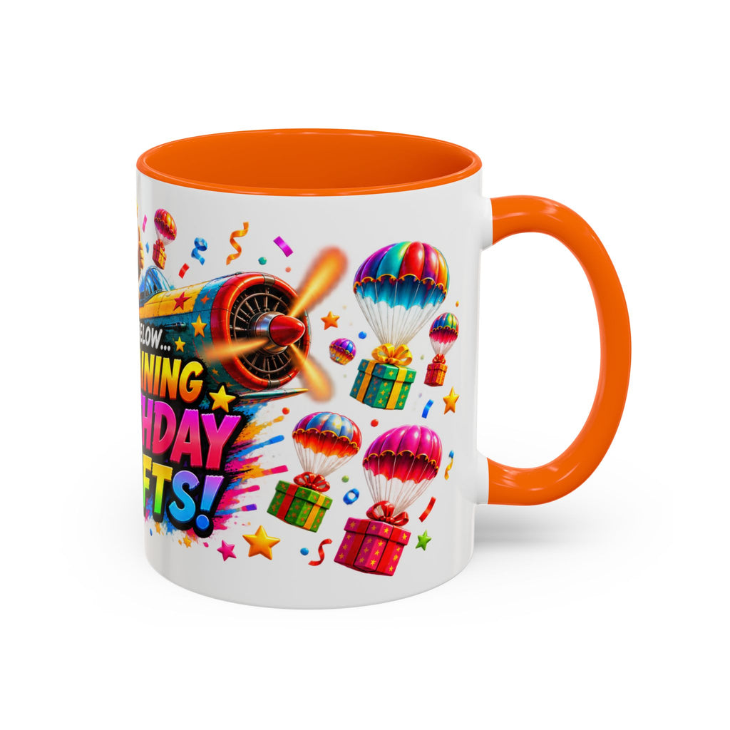 Birthday Gifts Coffee Mug — "It's Raining Birthday Gifts!" Colorful Accent Mug