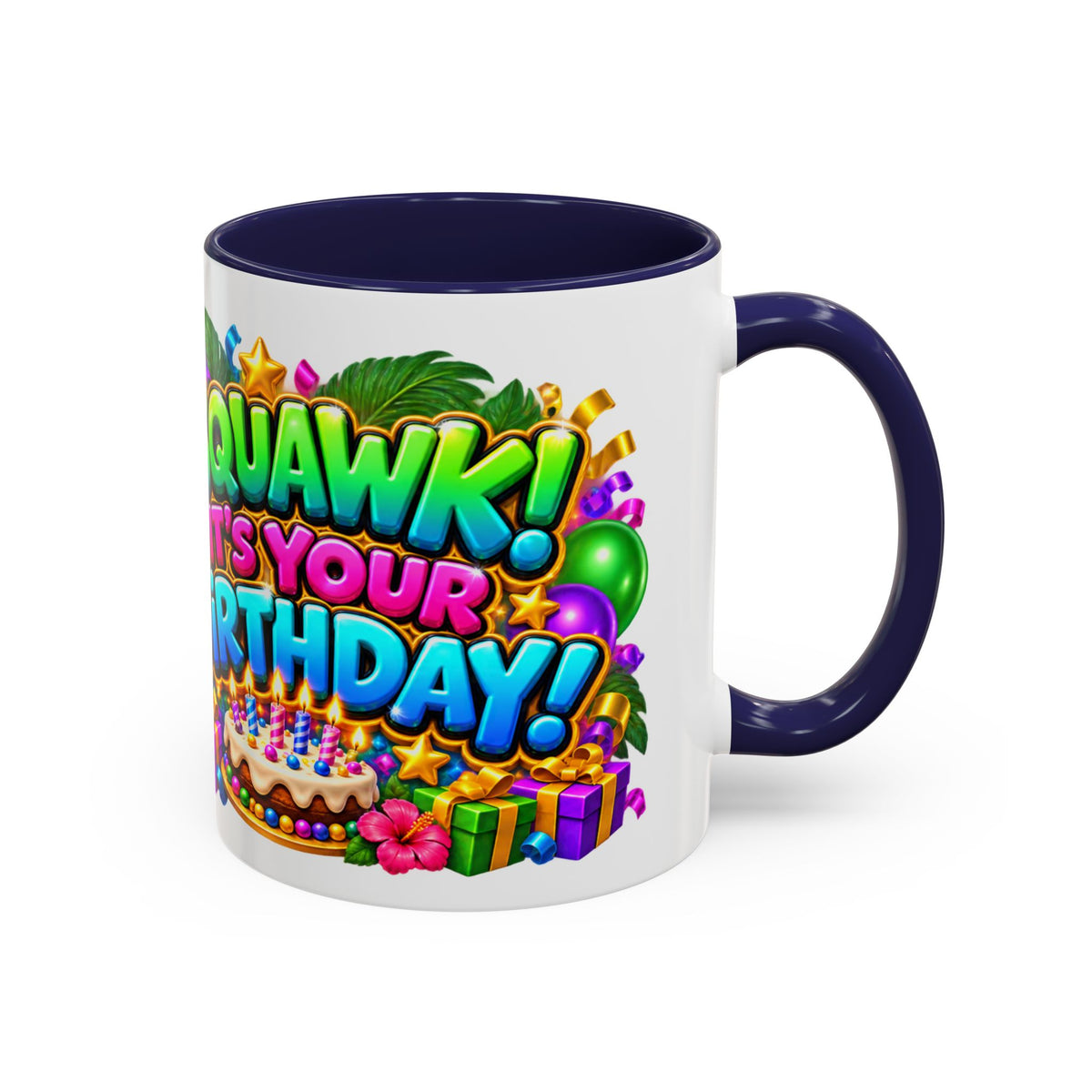 Squawk! It’s Your Birthday White Mug – Cute Parrot Birthday Cup, Colorful Tropical Party Gift