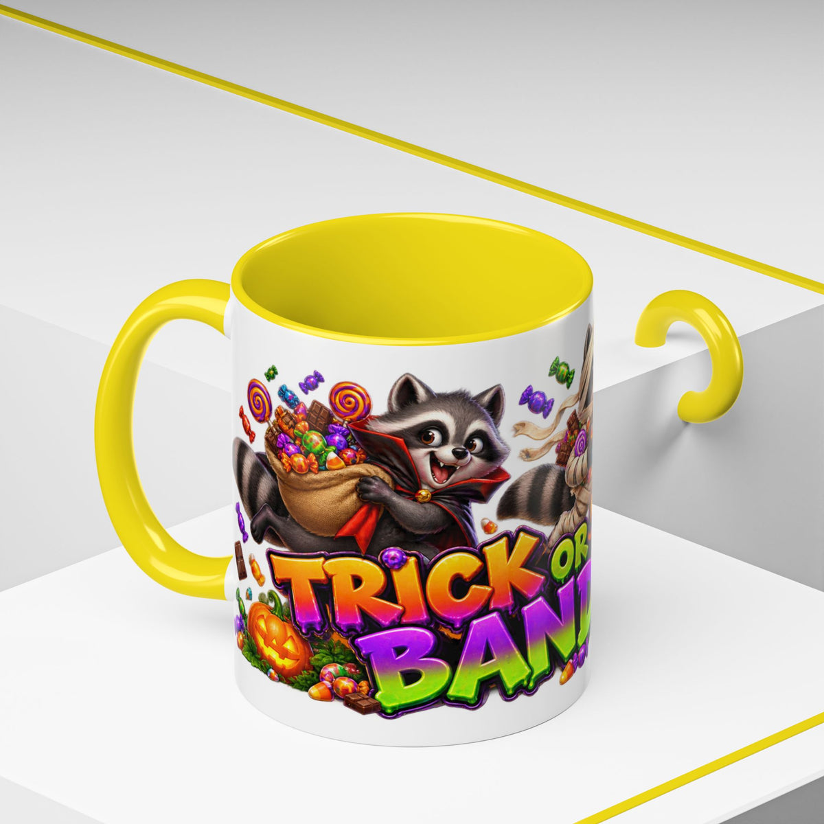 Trick or Treat Bandits Raccoons Halloween White Mug