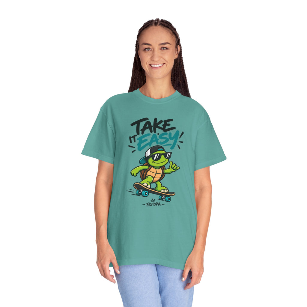 Take It Easy Skate Turtle Graphic T-Shirt | Festora Everyday