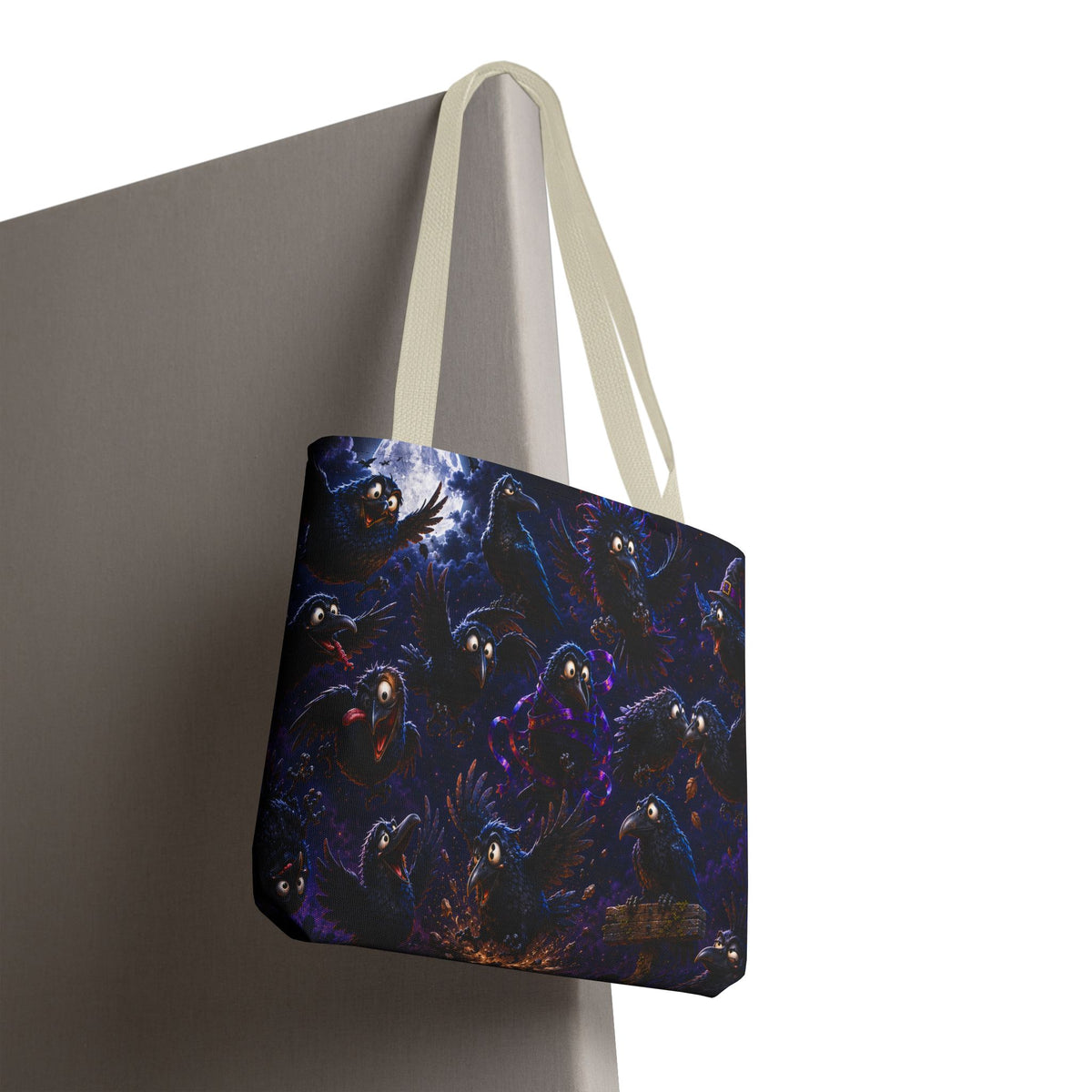 Crows at Midnight Tote Bag — Gothic Raven Moon AOP Tote for Halloween & Everyday