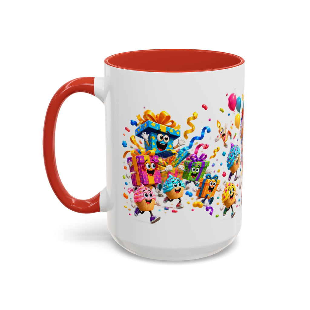 Birthday Party Coffee Mug – Colorful Happy Birthday Cake & Balloon Design (11/15oz Accent Mug)