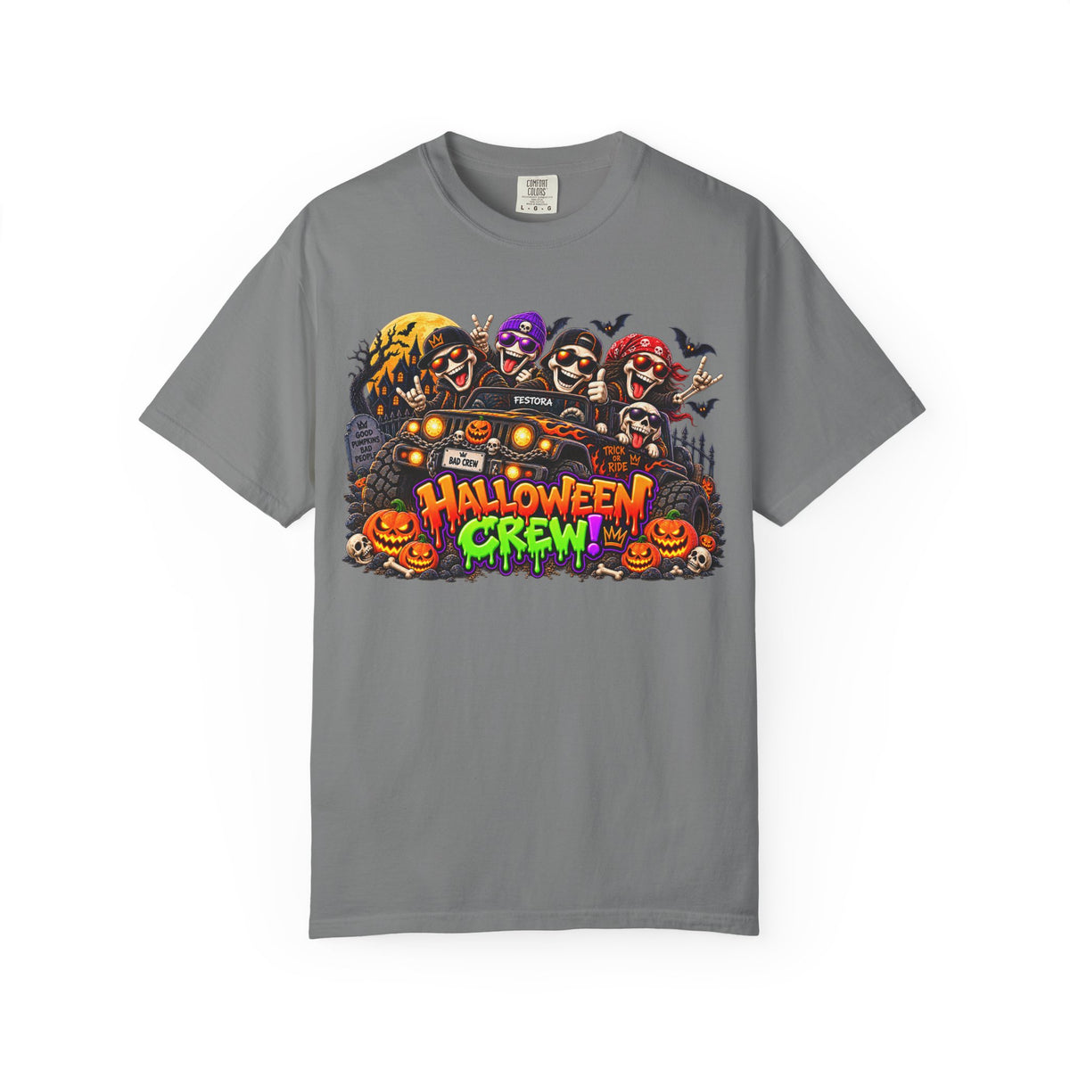 Halloween Crew T-Shirt – Skeleton Jeep Spooky Graphic Tee