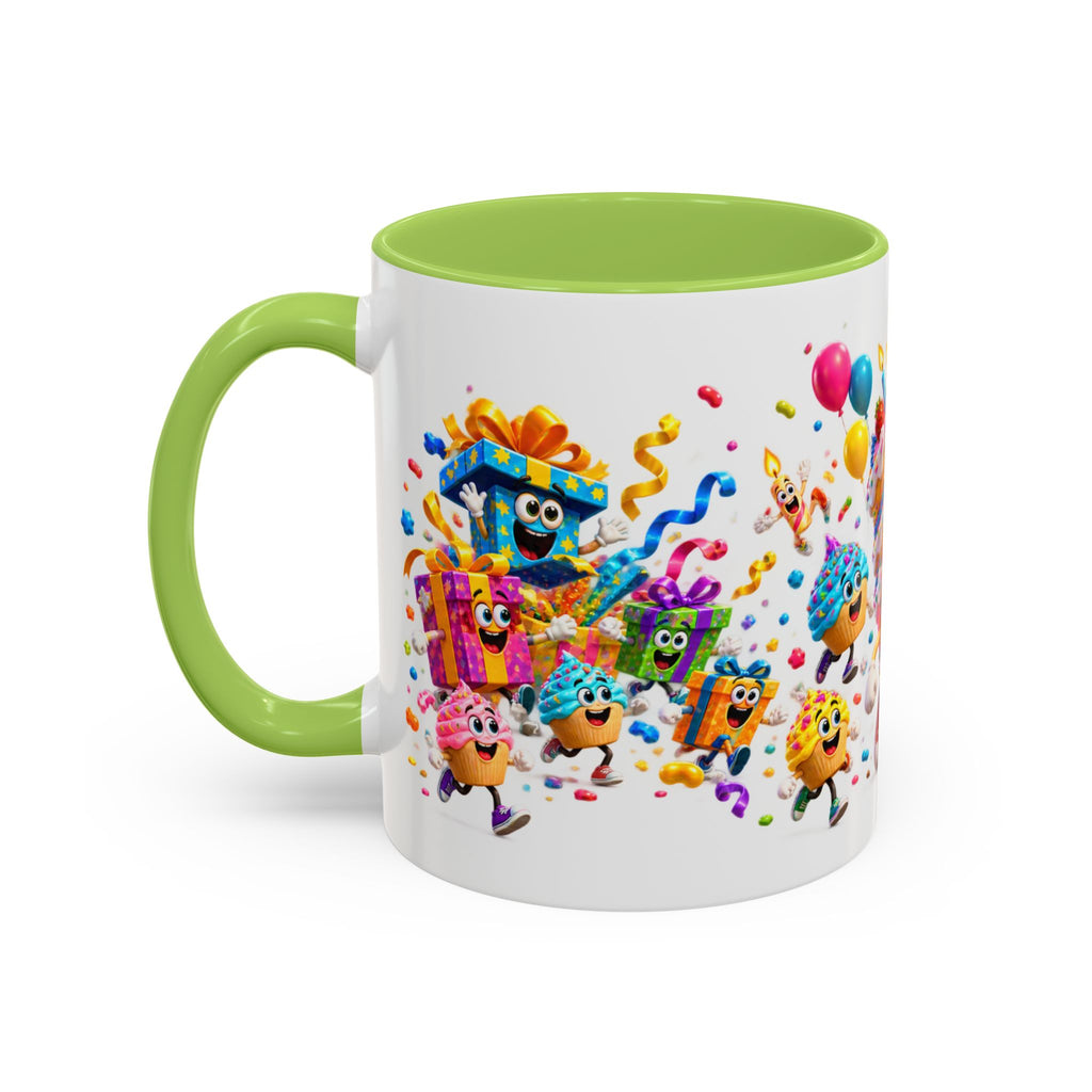 Birthday Party Coffee Mug – Colorful Happy Birthday Cake & Balloon Design (11/15oz Accent Mug)