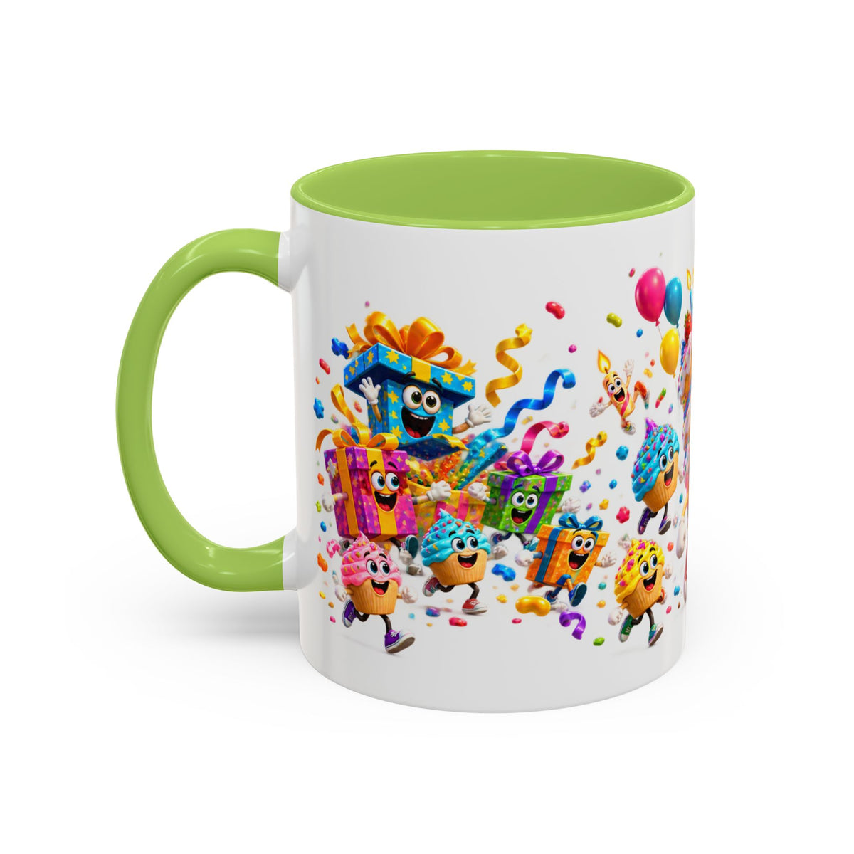 Birthday Party Coffee Mug – Colorful Happy Birthday Cake & Balloon Design (11/15oz Accent Mug)