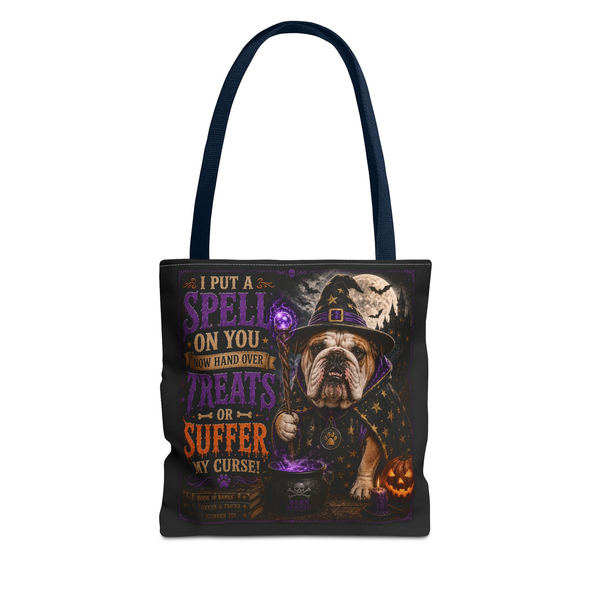 Halloween Bulldog Tote Bag - "I Put a Spell On You" Trick-or-Treat Candy Bag