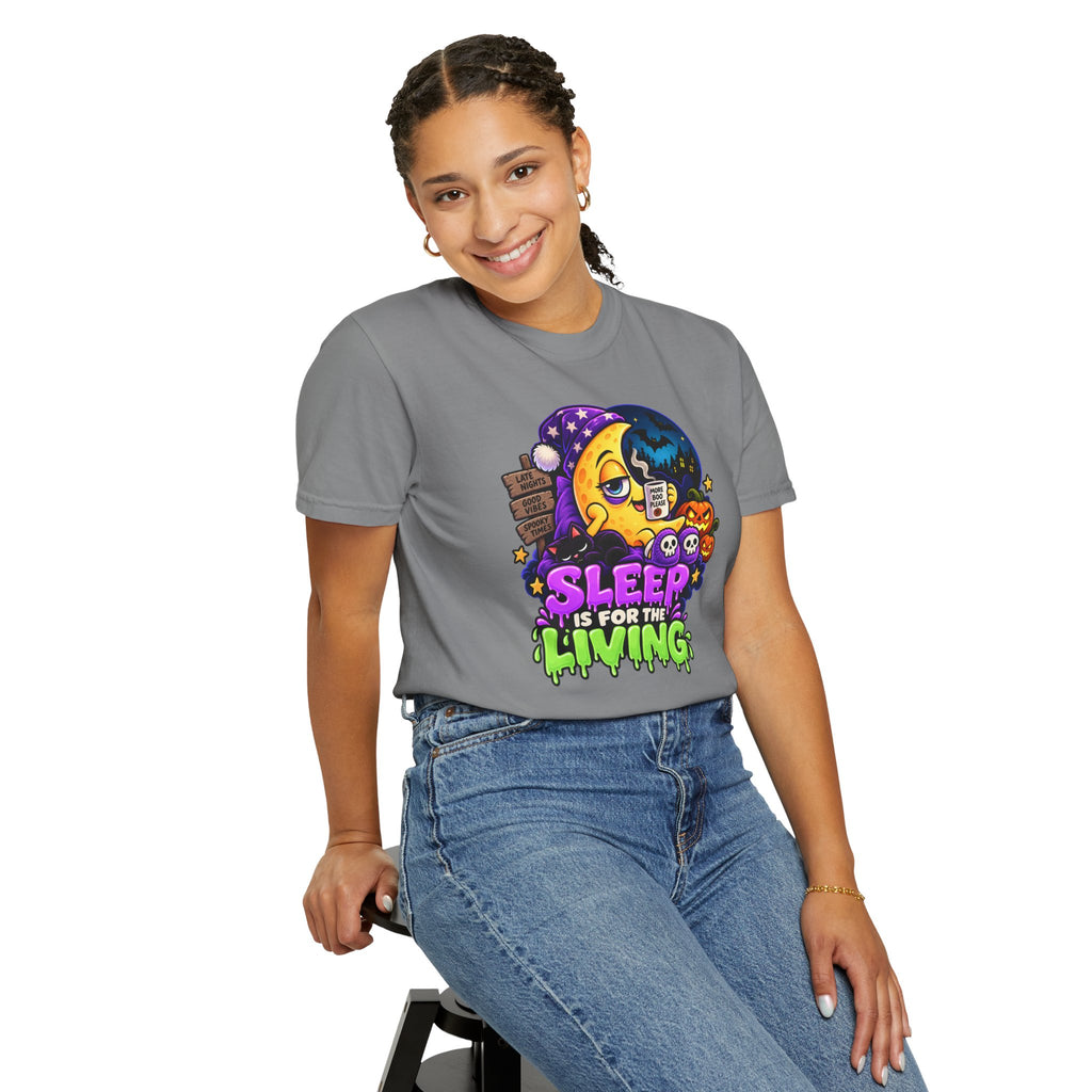 Sleep Is for the Living – Funny Halloween Moon T-Shirt