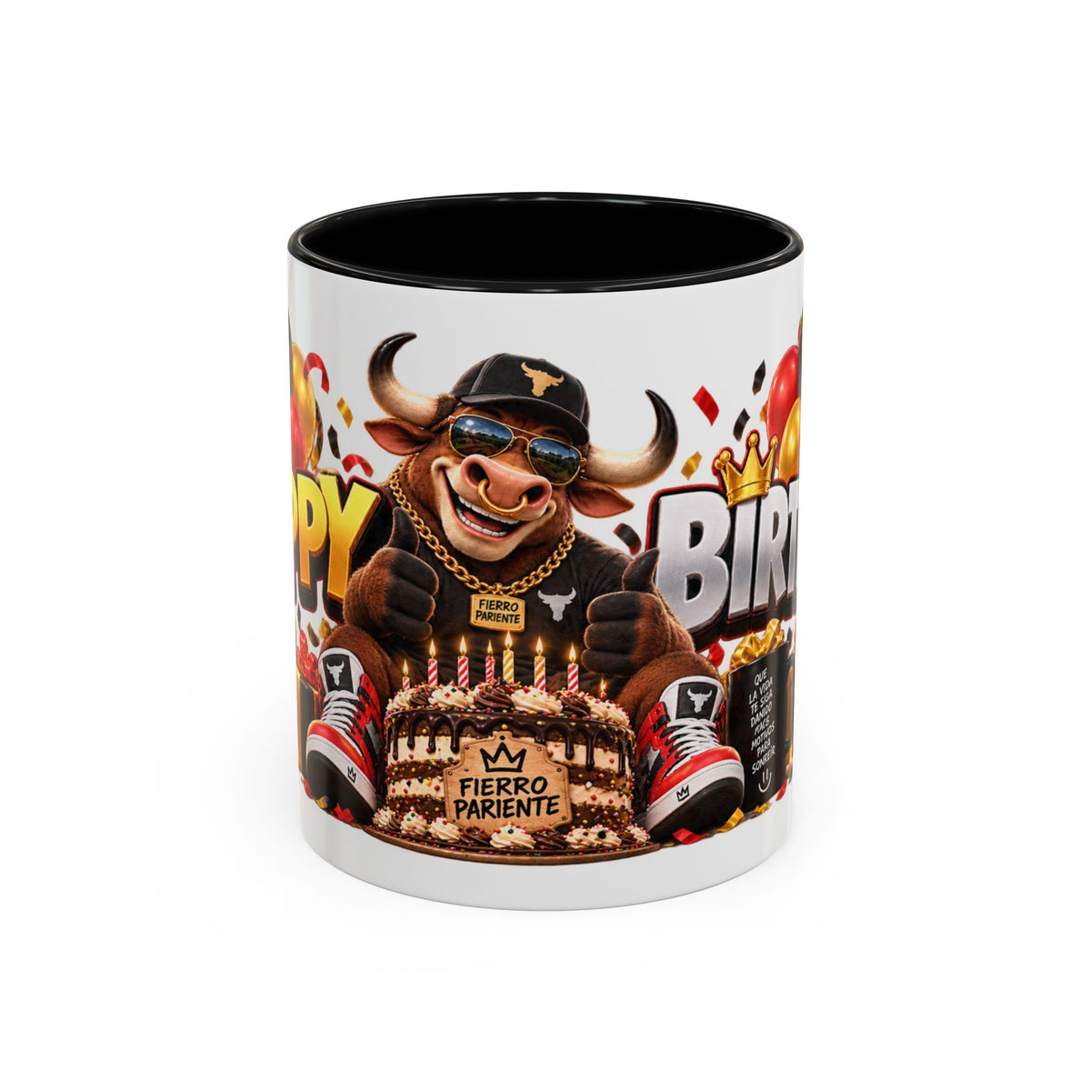 Happy Birthday Bull Mug – Colorful 3D Birthday Gift – White Coffee Mug