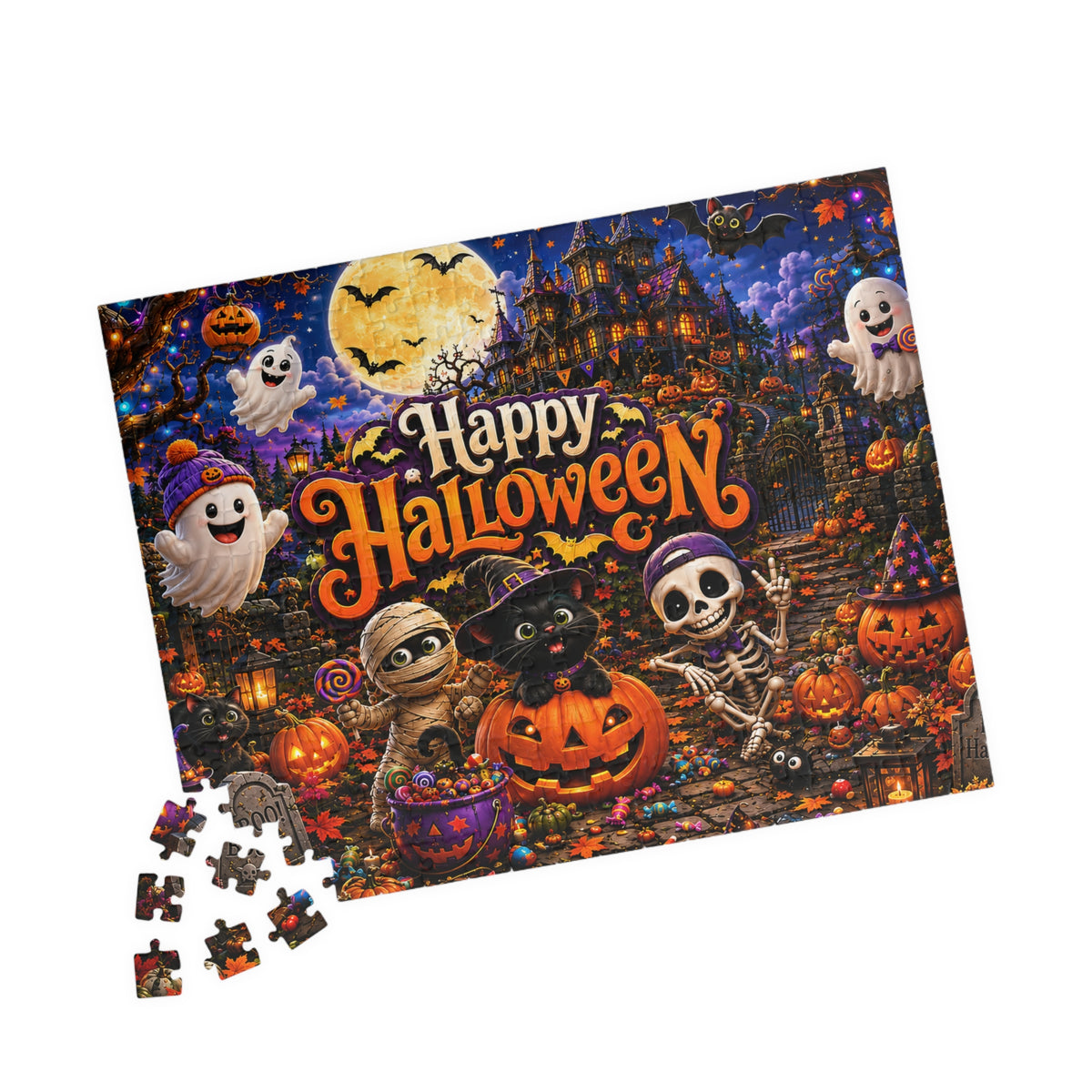 Title: Happy Halloween Puzzle – Spooky Haunted House Jigsaw Puzzle, 110 or 252 Pieces