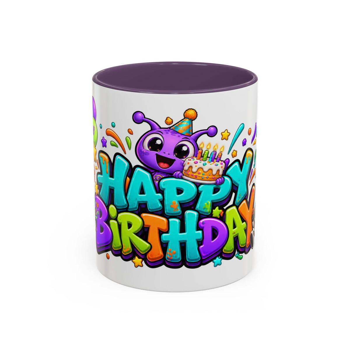 Happy Birthday Alien Mug – Colorful Space Party Cup with Cute Aliens & Robots