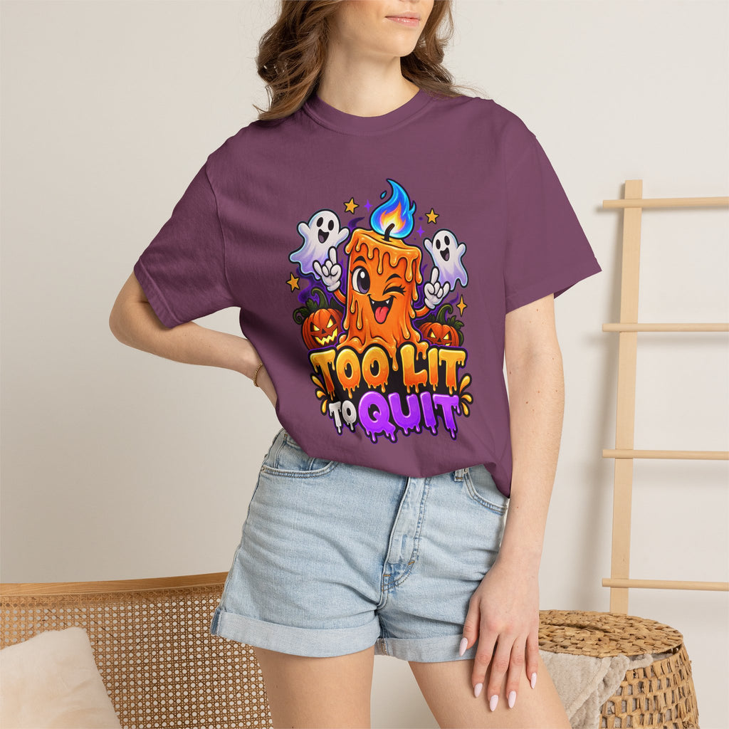 Too Lit to Quit – Funny Halloween Candle T-Shirt