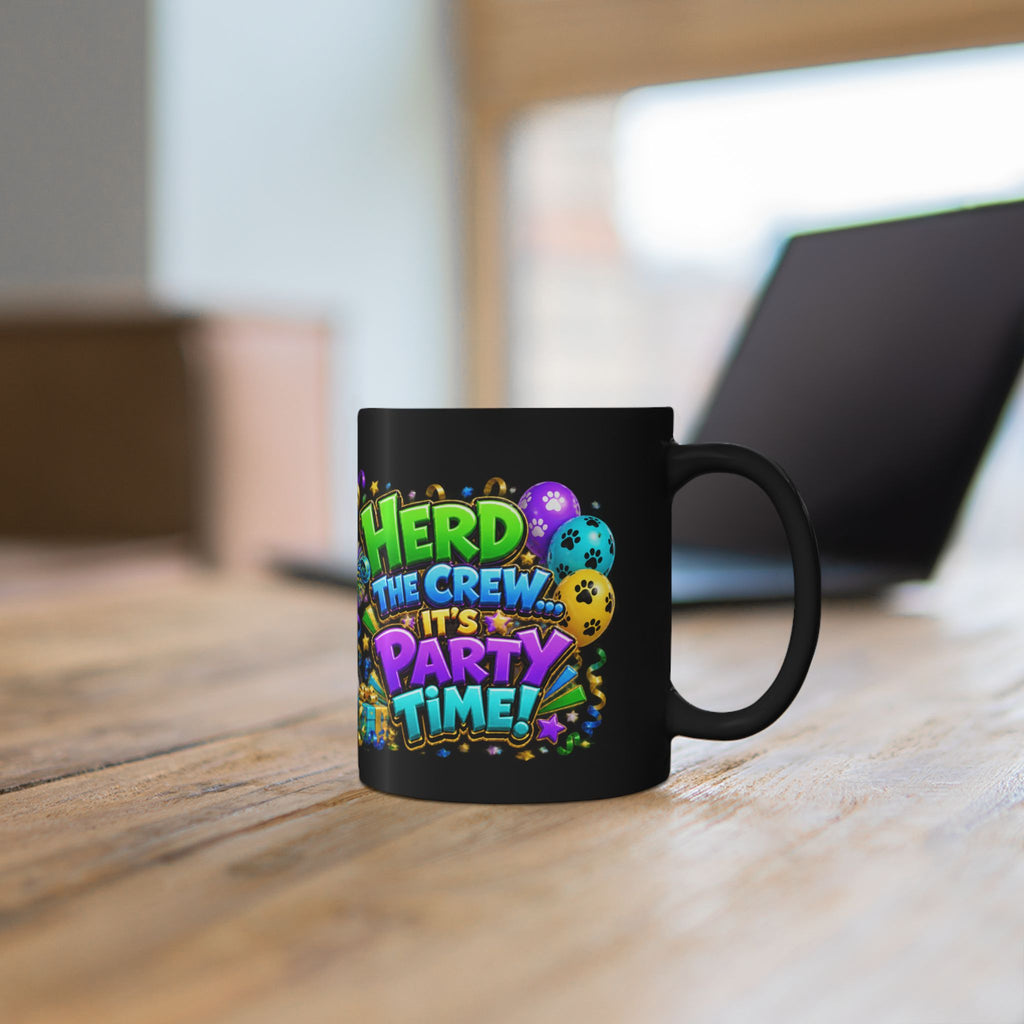 Herd the Crew Border Collie Birthday Black Mug