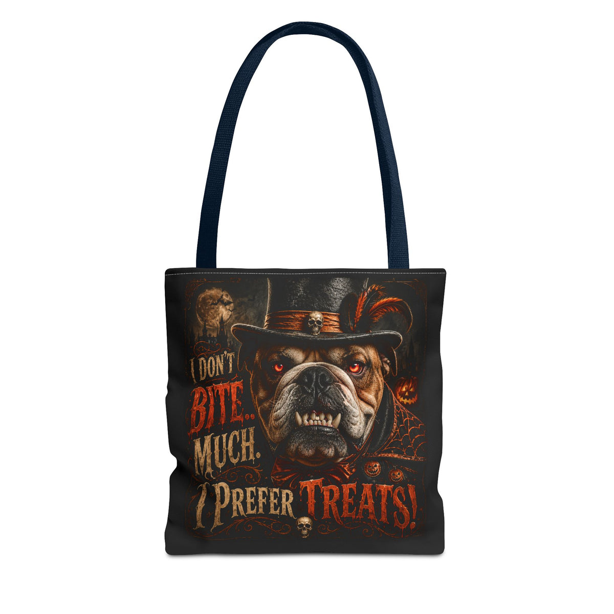 Halloween Bulldog Tote Bag — "I Don't Bite Much, I Prefer Treats" Candy‑Lovers Reusable Bag