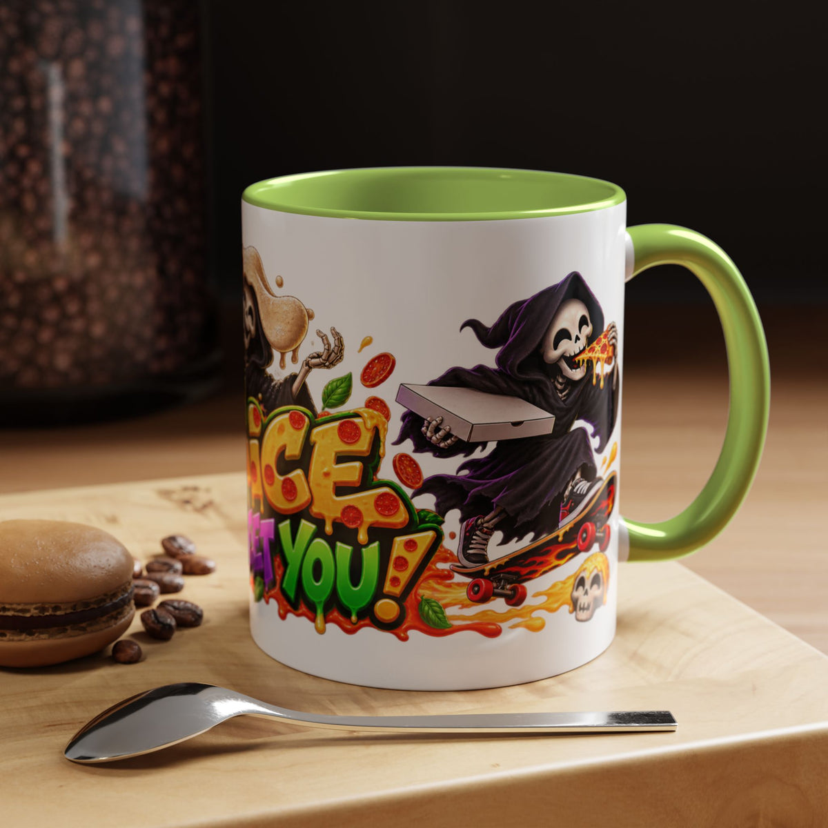 Slice to Meet You Funny Grim Reaper Pizza Halloween White Mug