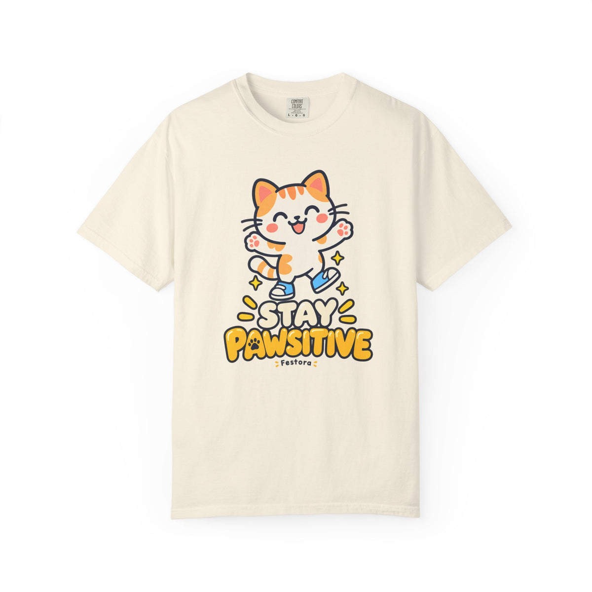 Stay Pawsitive – Cute Happy Cat Graphic T-Shirt
