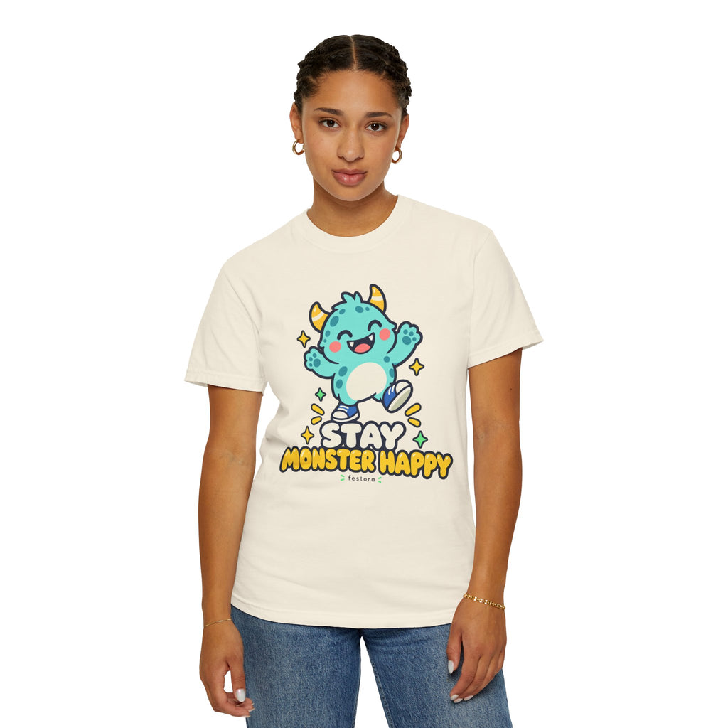 Stay Monster Happy – Cute Monster Graphic T-Shirt