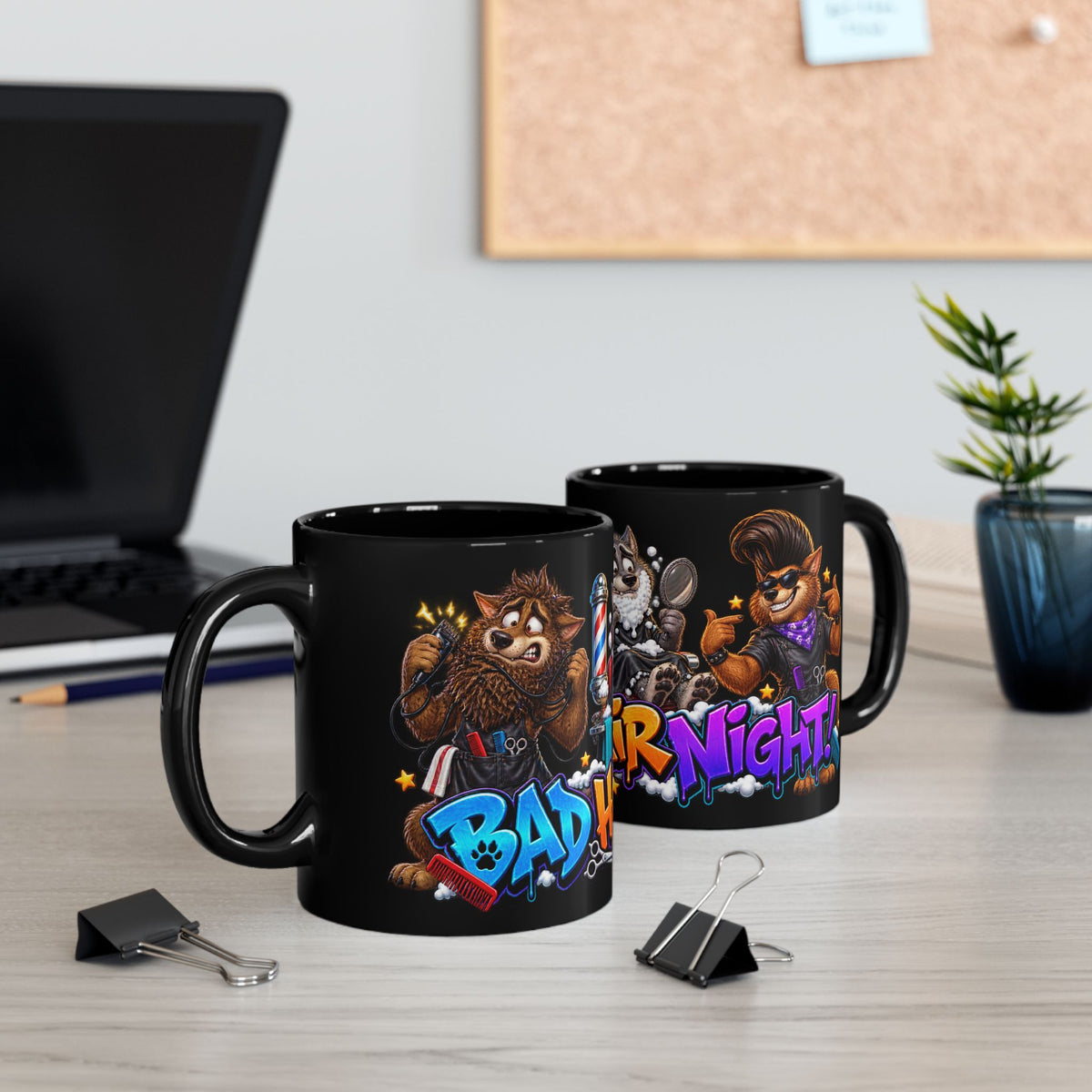 Bad Hair Night Funny Werewolf Barber Halloween Black Mug