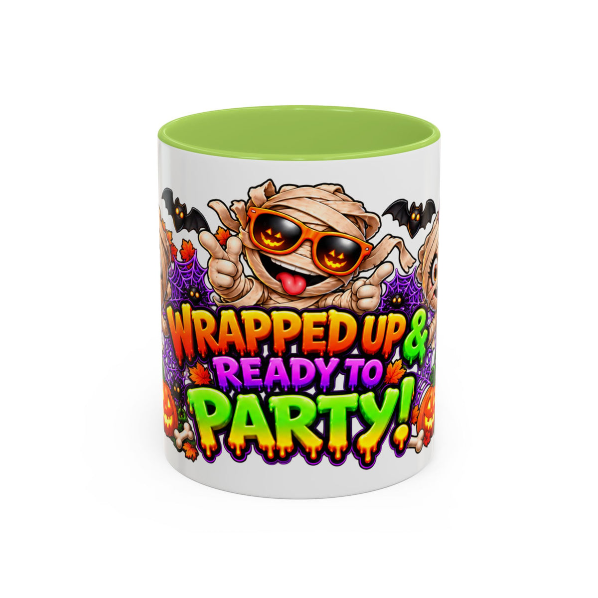 Wrapped Up & Ready to Party White Mug – Funny Mummies & Spooky Party Design
