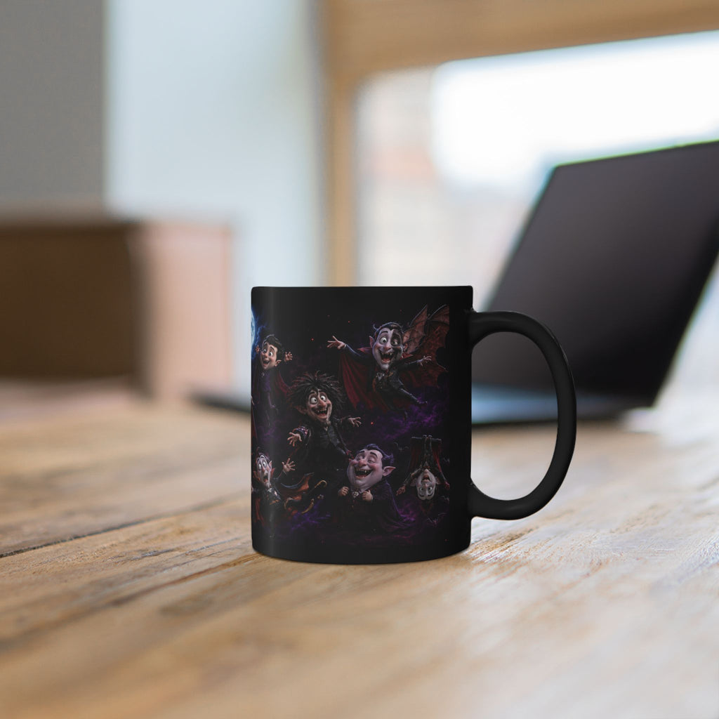 Funny Vampire  Black Mug – Moonlit Halloween Cartoon Wraparound (11oz, 15oz)