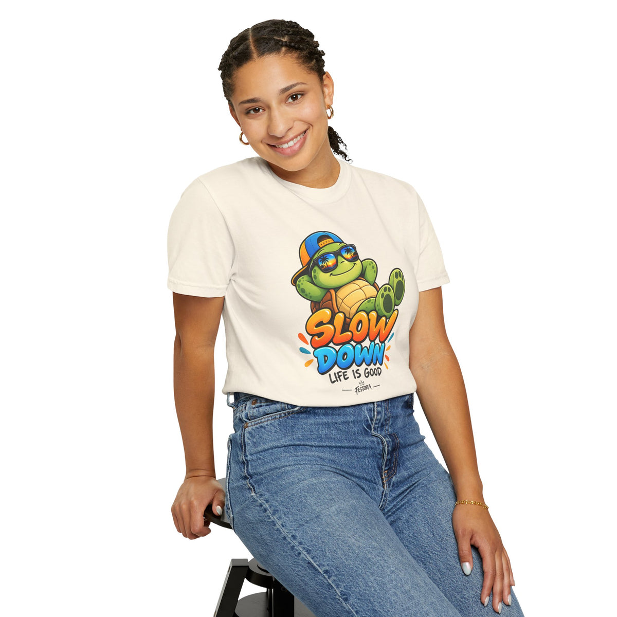 Slow Down, Life Is Good – Turtle Graphic T-Shirt | Festora Everyday