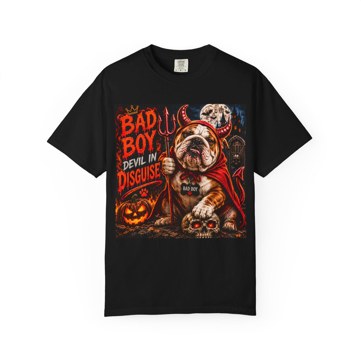Bad Boy Devil in Disguise Bulldog Halloween T-Shirt