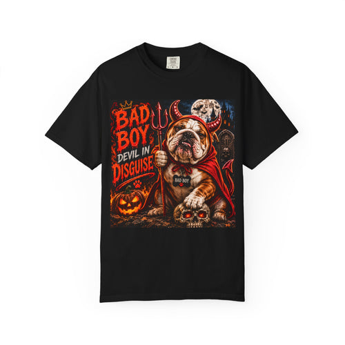 Bad Boy Devil in Disguise Bulldog Halloween T-Shirt
