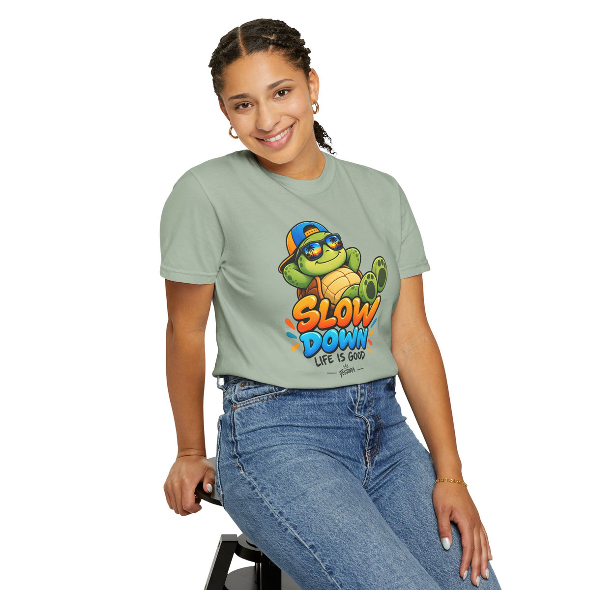 Slow Down, Life Is Good – Turtle Graphic T-Shirt | Festora Everyday