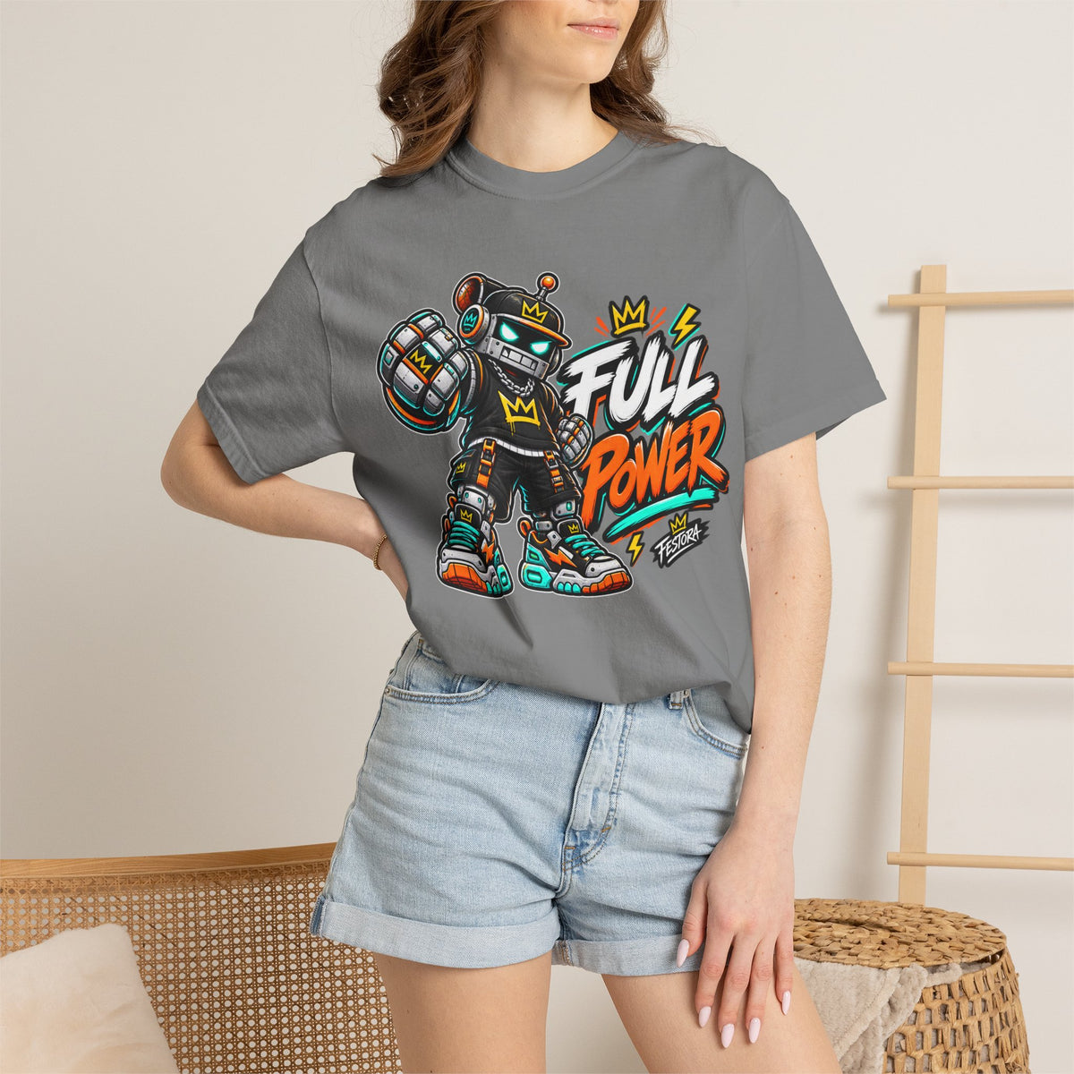 Full Power Robot Graphic T-Shirt — Retro Streetwear Tee