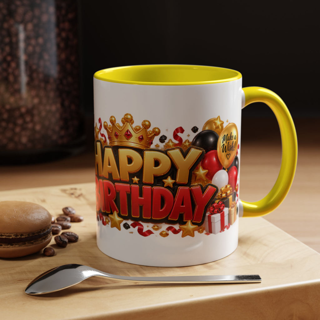 Happy Birthday Rhino Mug – Colorful 3D Birthday Gift – White Coffee Mug