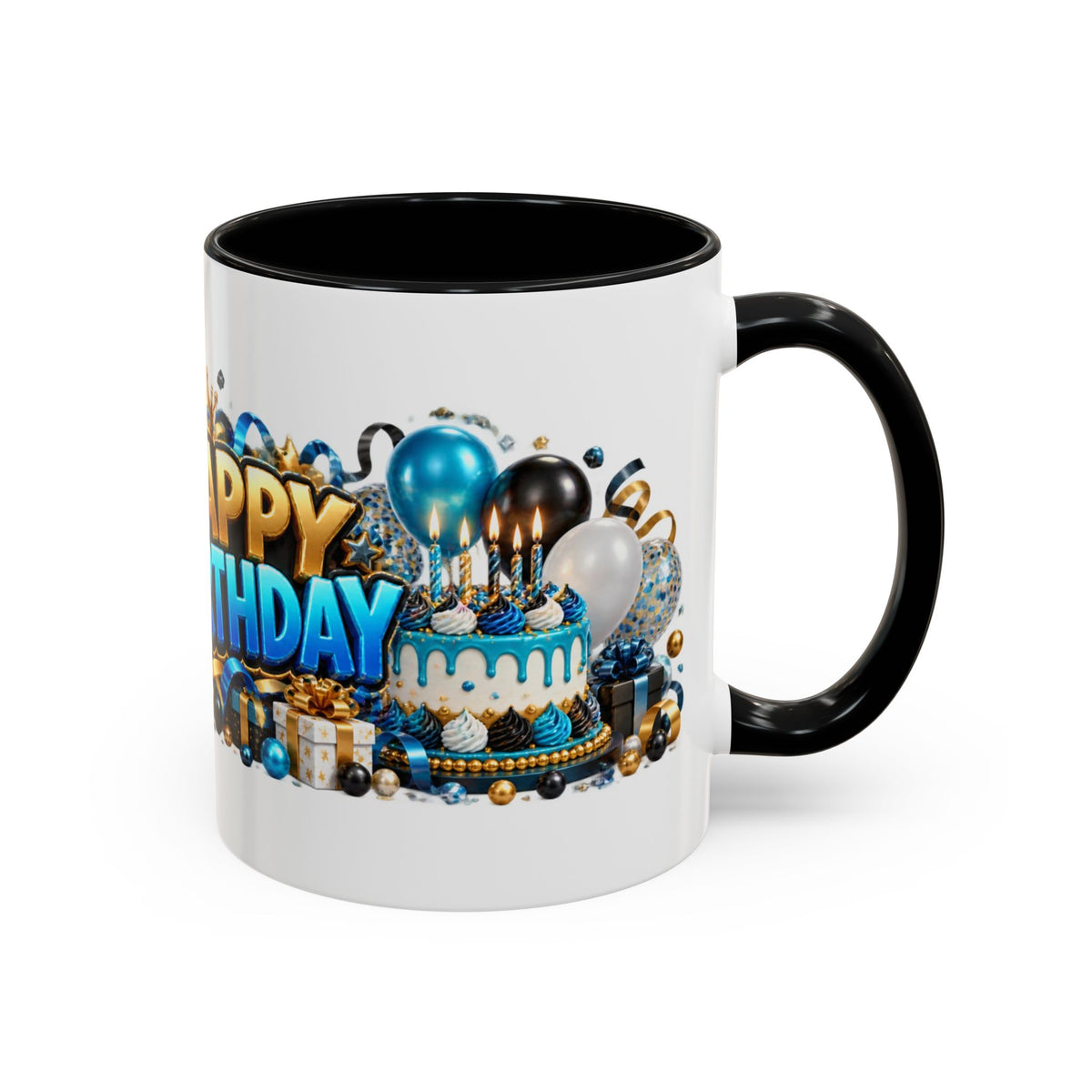 Happy Birthday White Tiger Mug – Colorful 3D Birthday Gift – White Coffee Mug