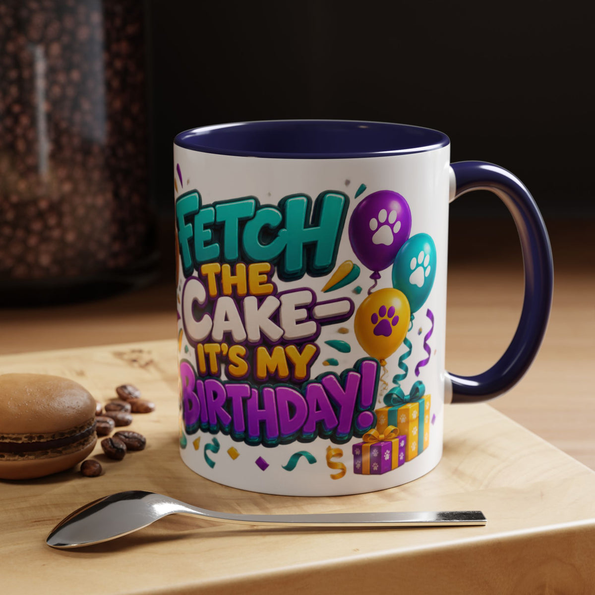 Beagle Birthday Mug – Fetch the Cake White Ceramic Coffee Cup