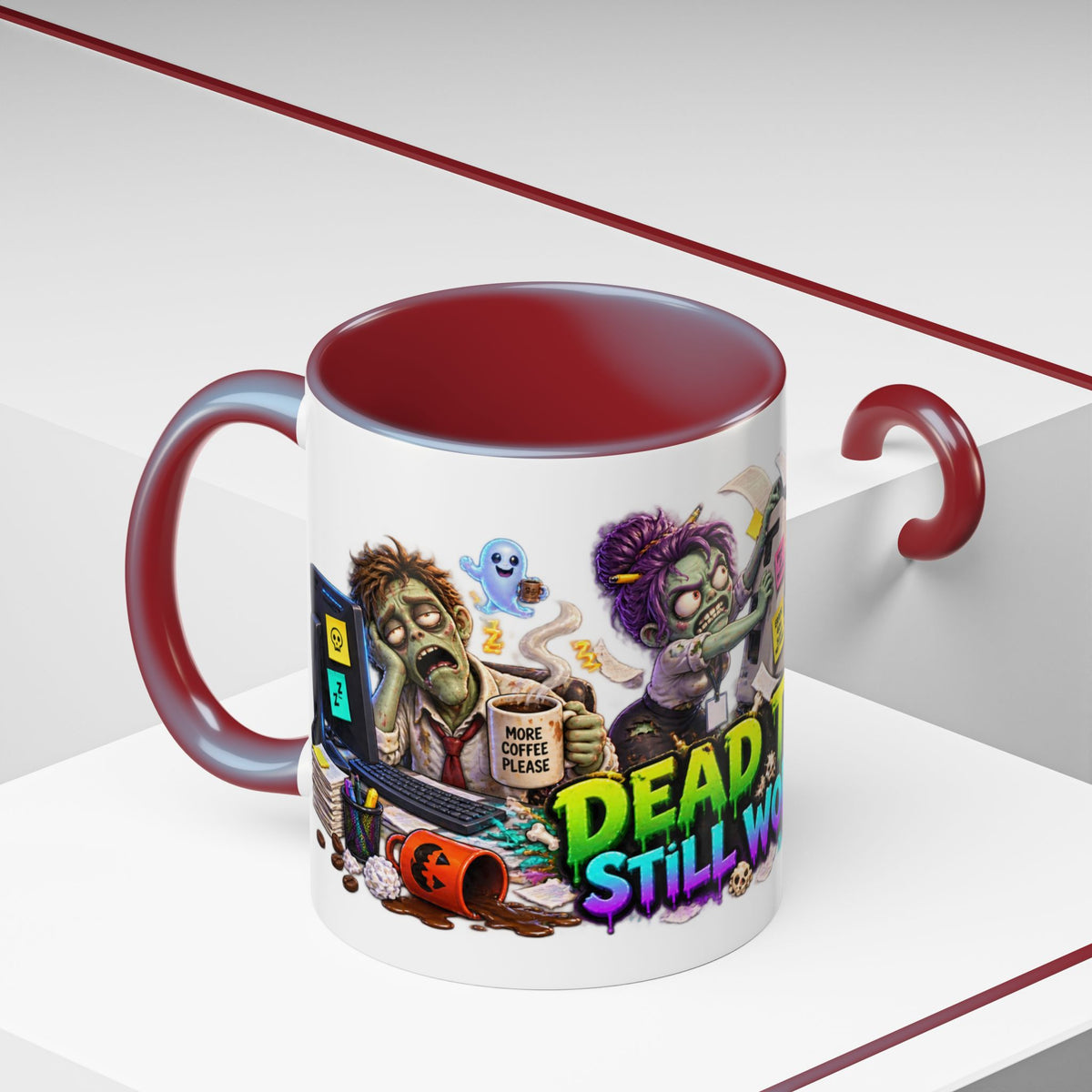 Dead Tired Still Working Zombie Office Halloween White Mug