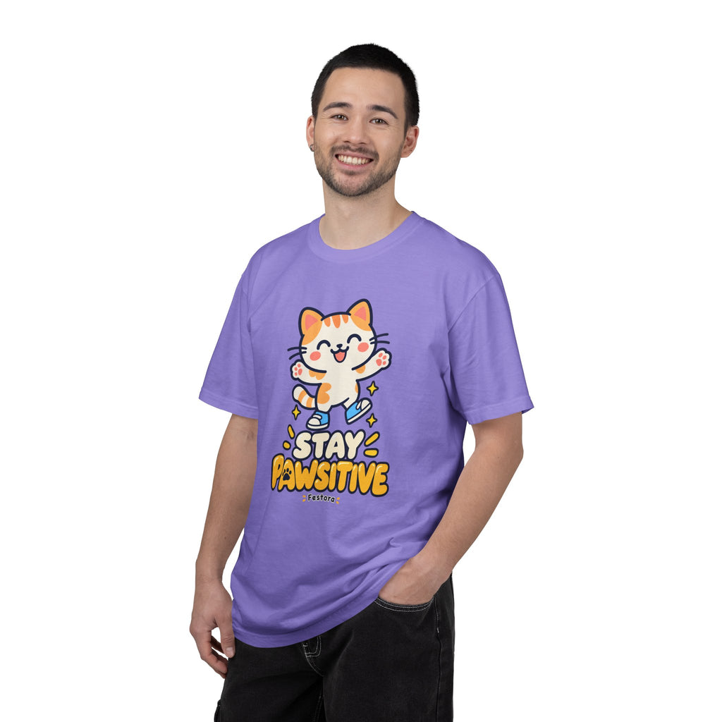 Stay Pawsitive – Cute Happy Cat Graphic T-Shirt