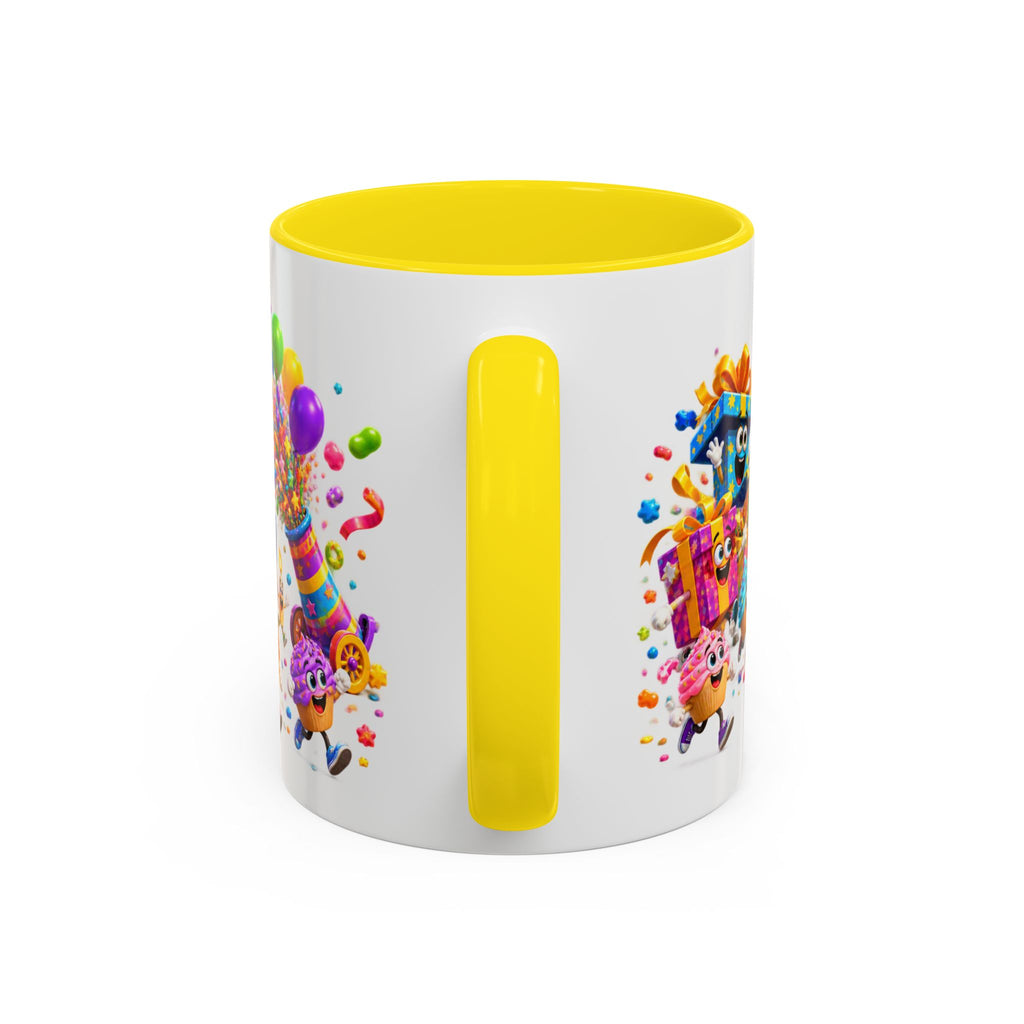 Birthday Party Coffee Mug – Colorful Happy Birthday Cake & Balloon Design (11/15oz Accent Mug)
