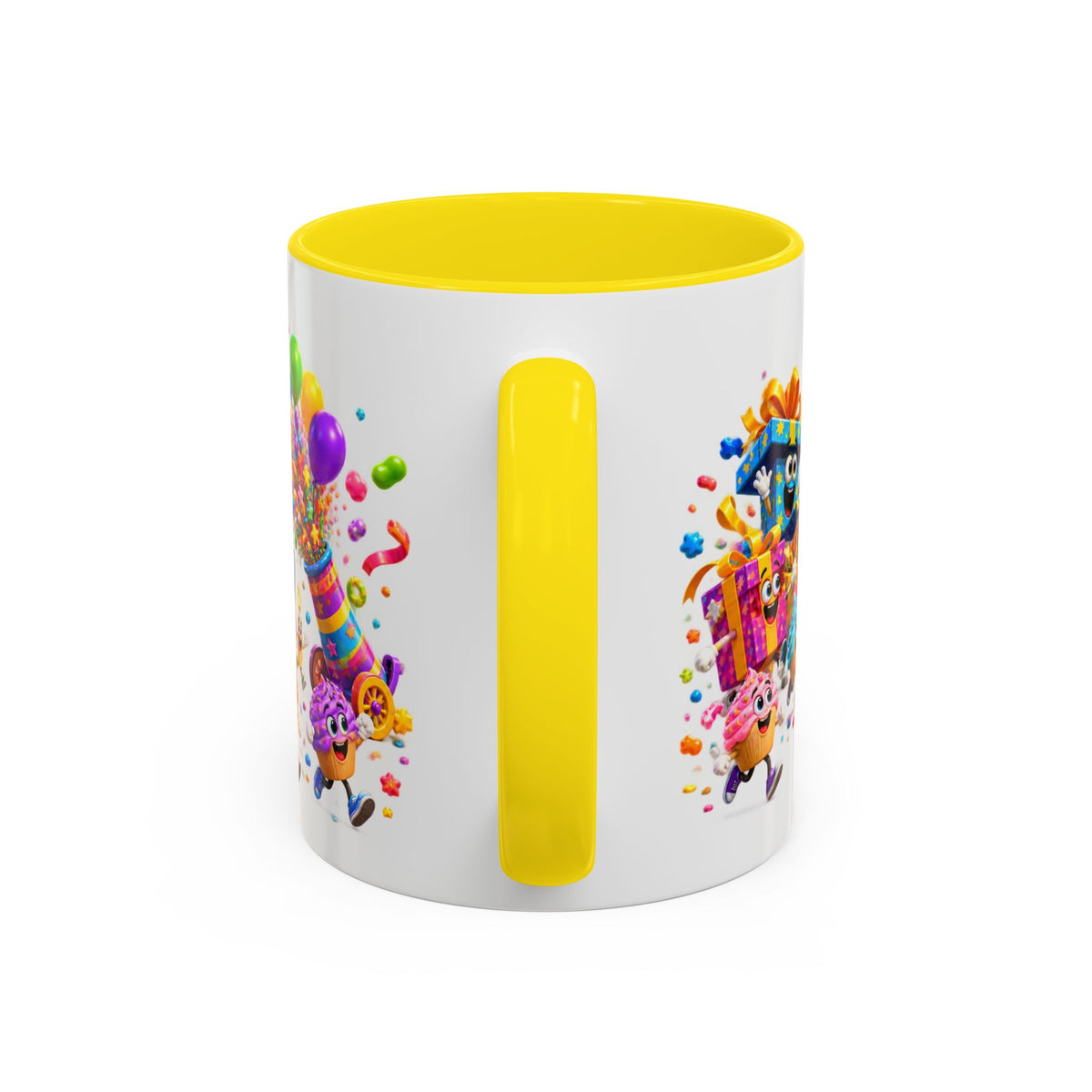 Birthday Party Coffee Mug – Colorful Happy Birthday Cake & Balloon Design (11/15oz Accent Mug)