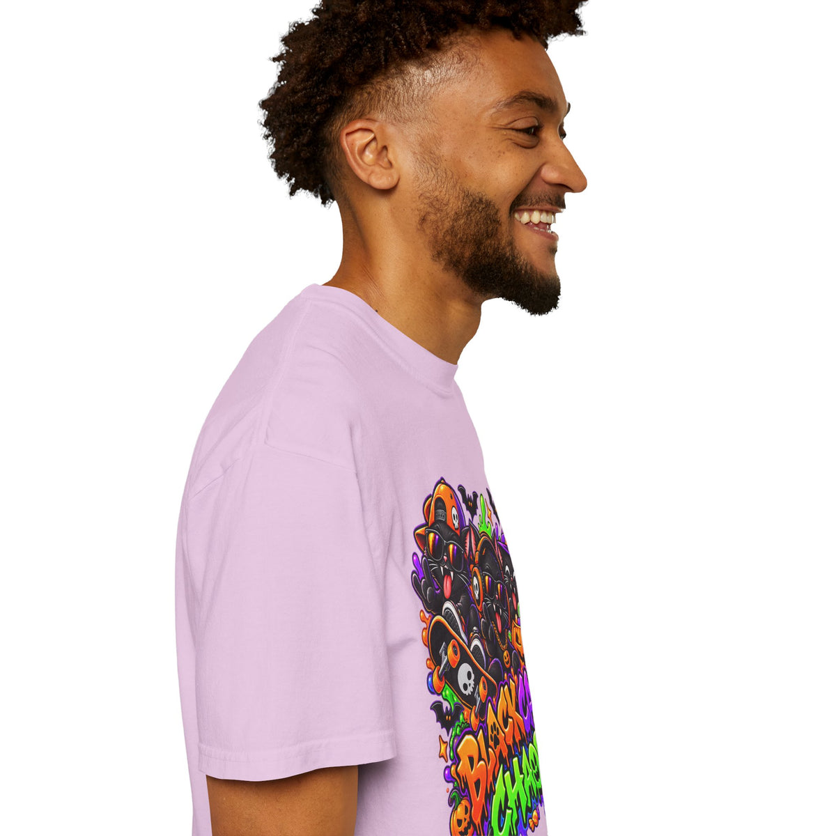 Neon Black Cat Halloween Chaos T-Shirt | Cute Spooky Cat Graphic Tee