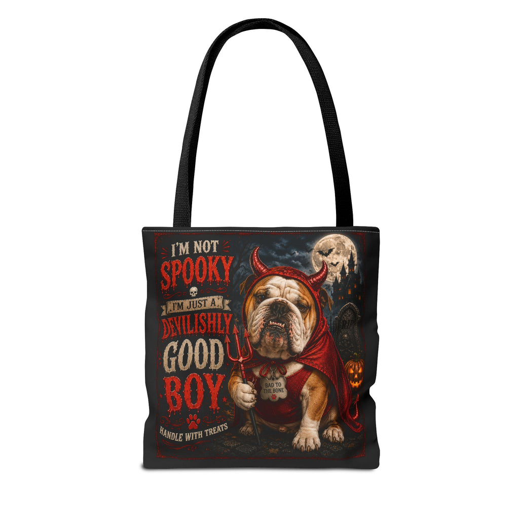 Halloween Bulldog Tote Bag — "I'm Not Spooky, I'm Just a Devilishly Good Boy"