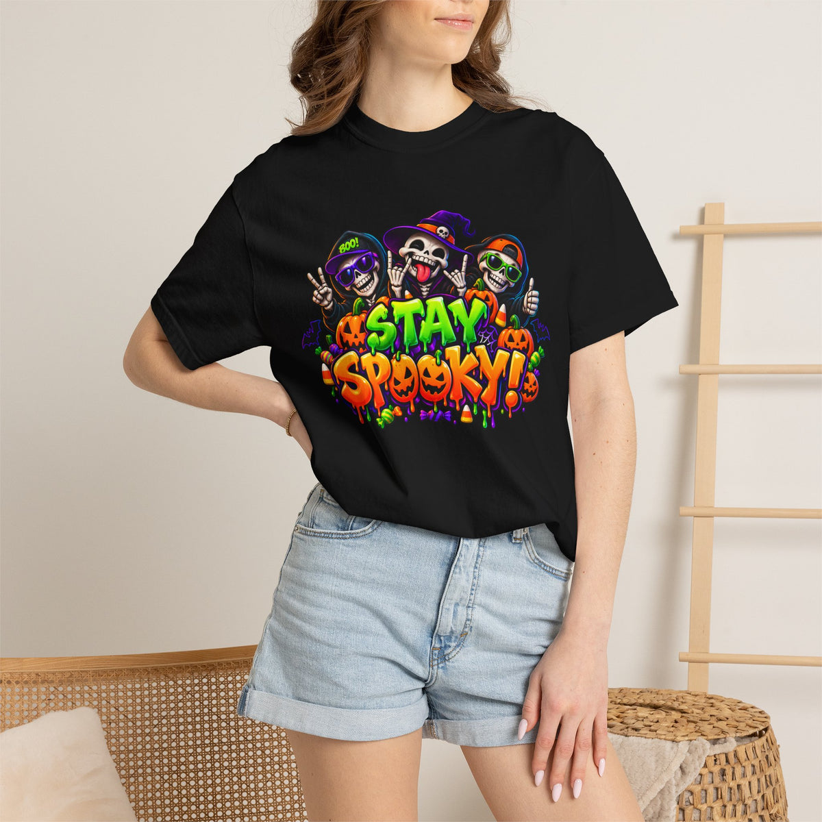 Stay Spooky Halloween T-Shirt – Funny Skeleton Crew Colorful Graphic Tee