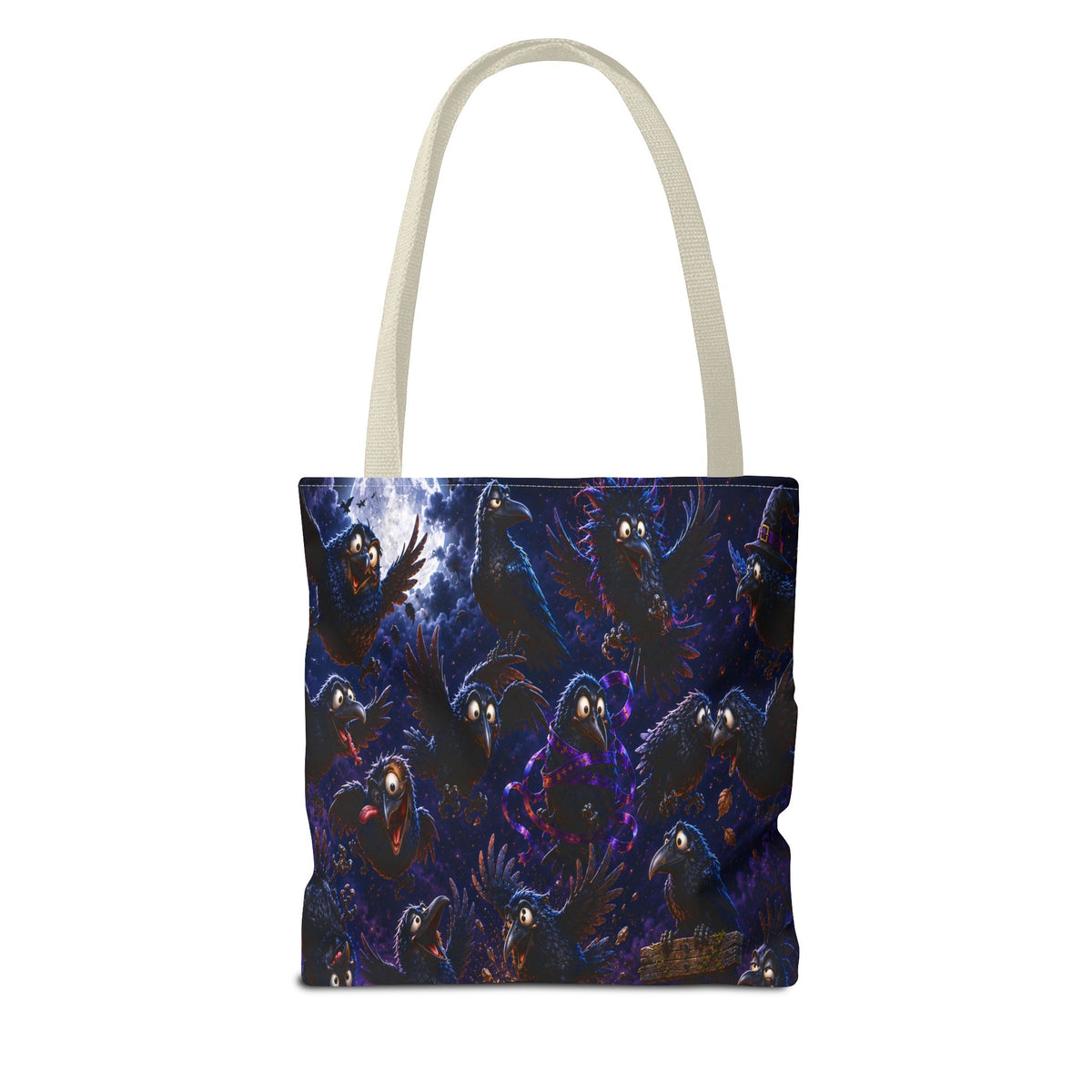 Crows at Midnight Tote Bag — Gothic Raven Moon AOP Tote for Halloween & Everyday