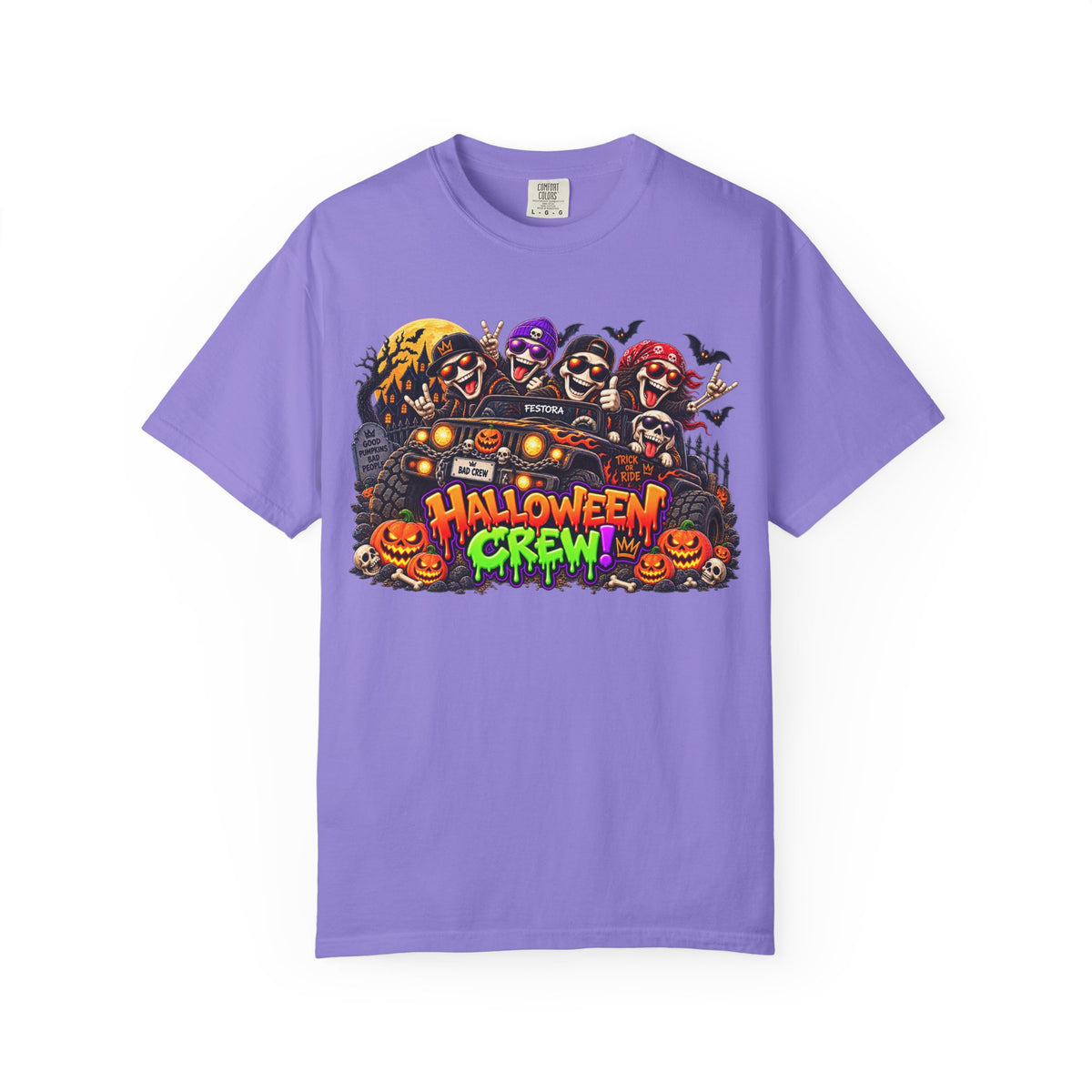 Halloween Crew T-Shirt – Skeleton Jeep Spooky Graphic Tee