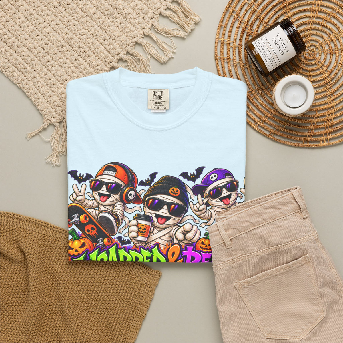 Wrapped & Ready – Halloween Mummy Crew Graphic T-Shirt