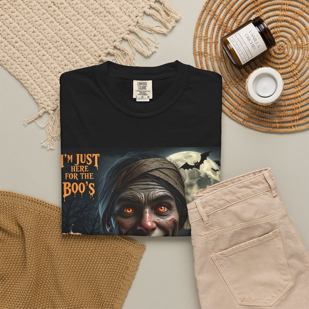 Halloween Scary Mummy T-Shirt — "I'm Just Here for the Boo's" Graphic Tee