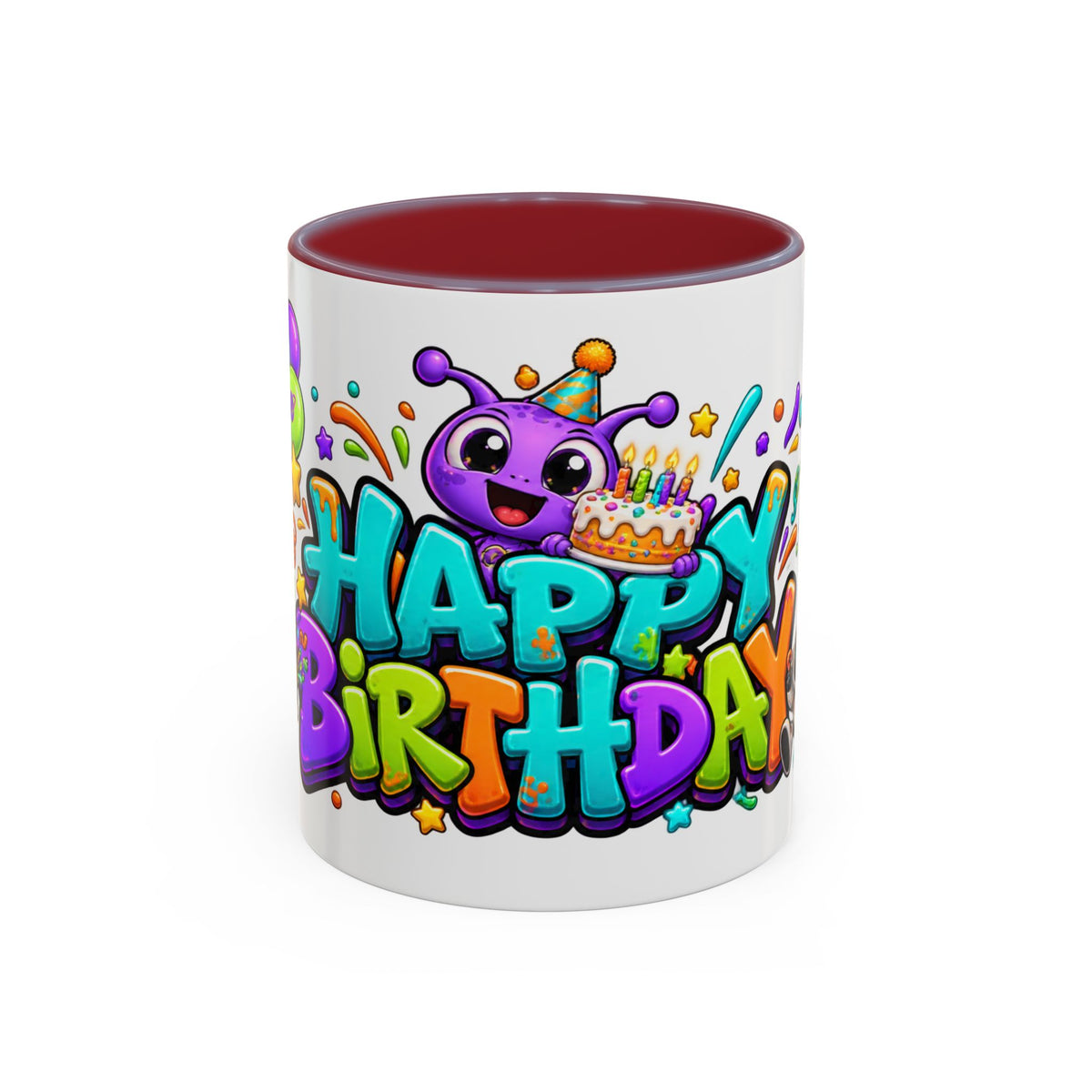 Happy Birthday Alien Mug – Colorful Space Party Cup with Cute Aliens & Robots