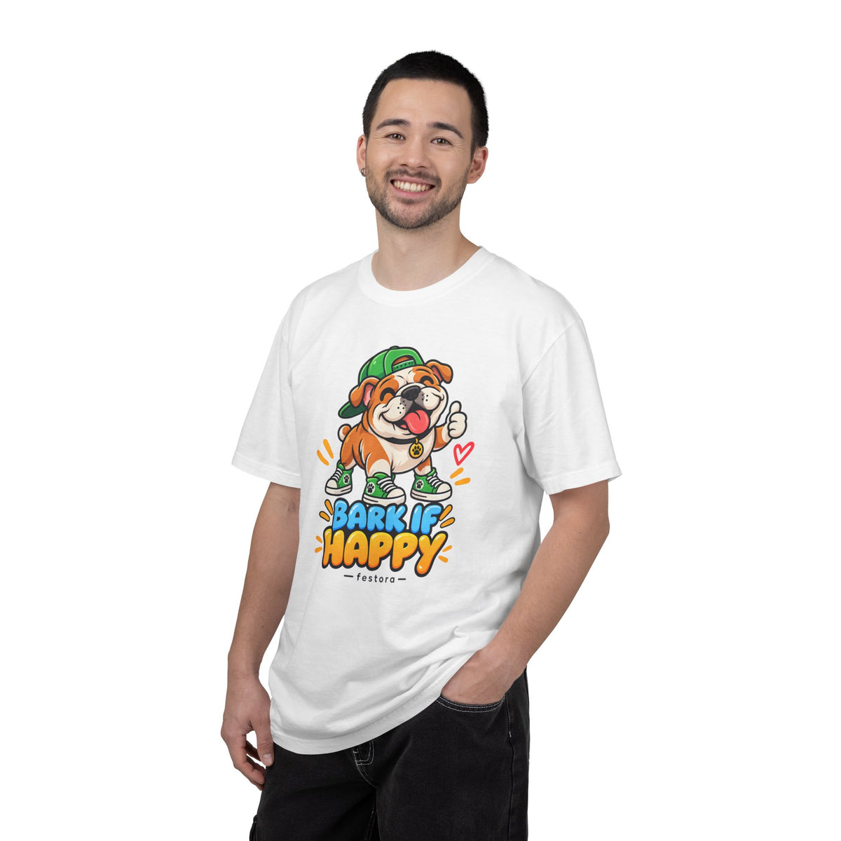 Bark If Happy – Cute Bulldog Graphic T-Shirt