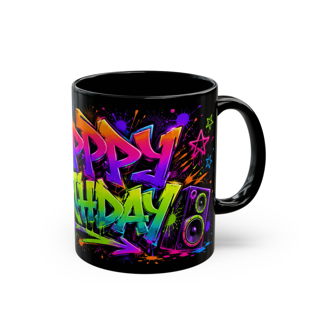 Happy Birthday Graffiti Mug — Colorful Urban Birthday Coffee Cup (11oz/15oz)