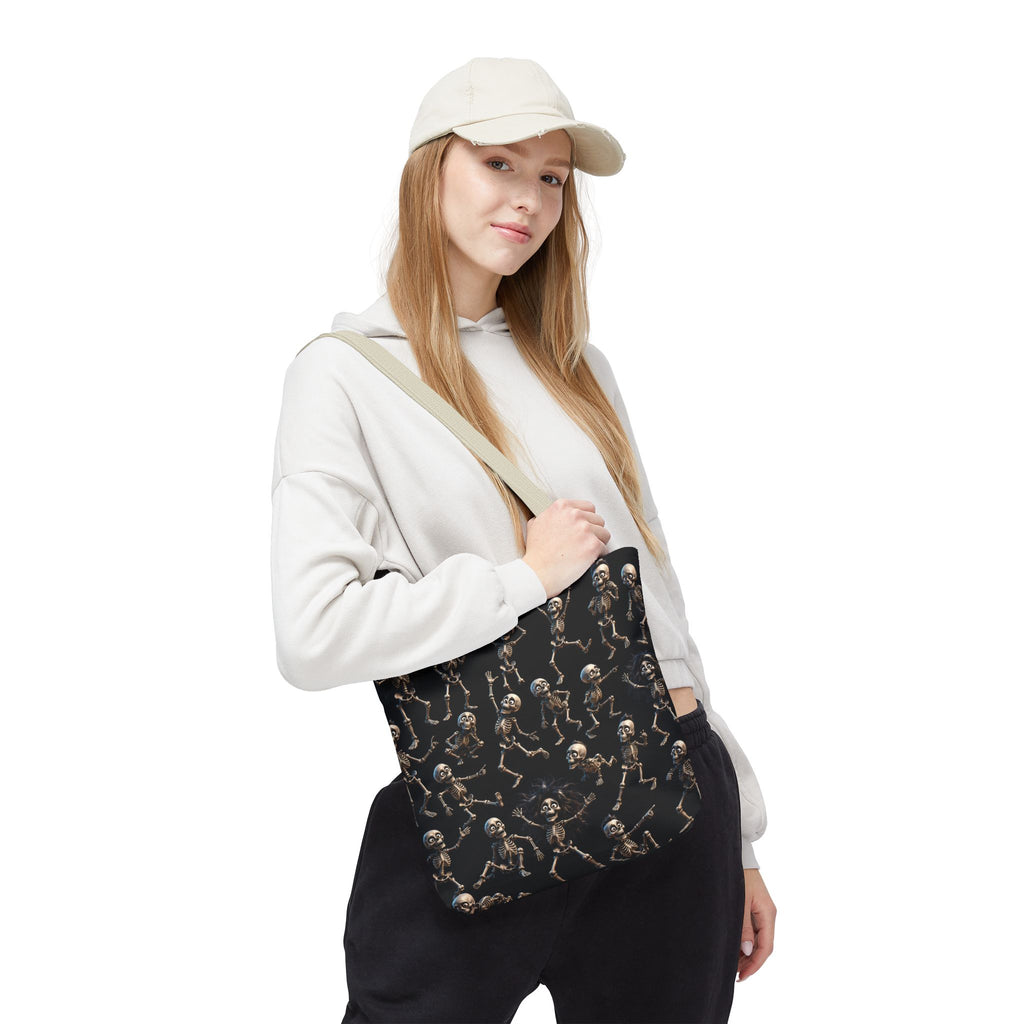 Spooky Skeleton Crew Halloween Tote Bag - Cute 3D Skeleton Pattern