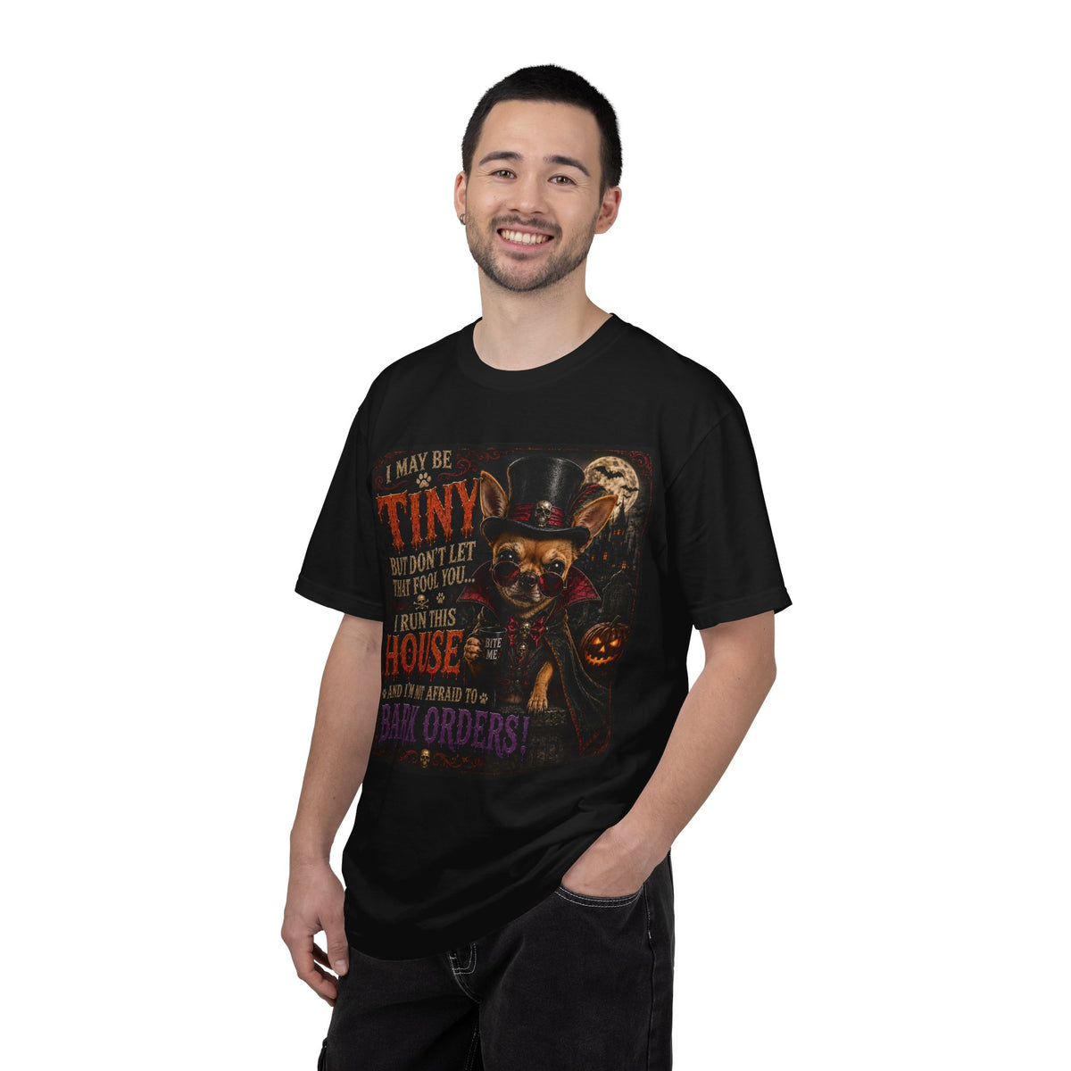 Tiny but Boss Chihuahua Halloween T-Shirt - "I Run This House"