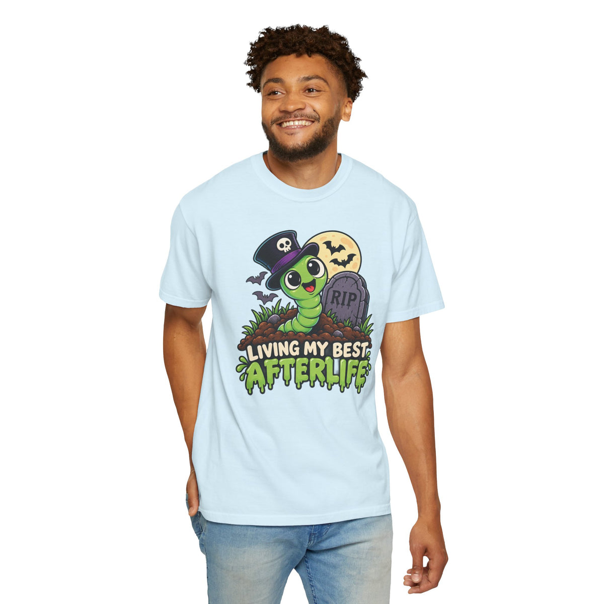 Living My Best Afterlife – Cute Halloween Graveyard Worm T-Shirt
