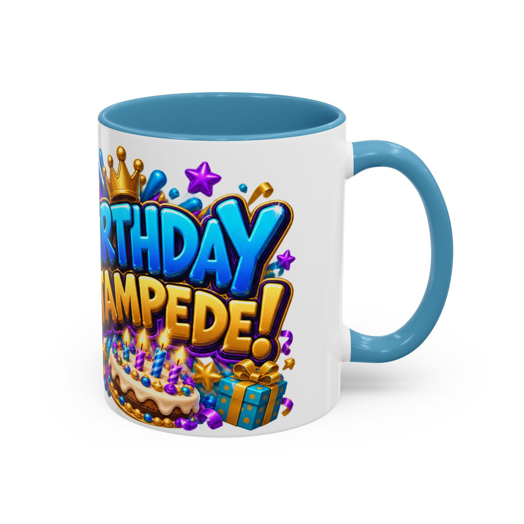 Birthday Stampede White Mug – Cute Buffalo Birthday Cup, Colorful Fun Party Gift